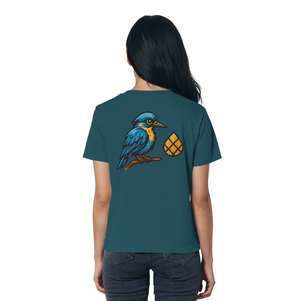 Tannenhäher mit Zirbelnuss + Emblem Stick - Ladies Organic Shirt