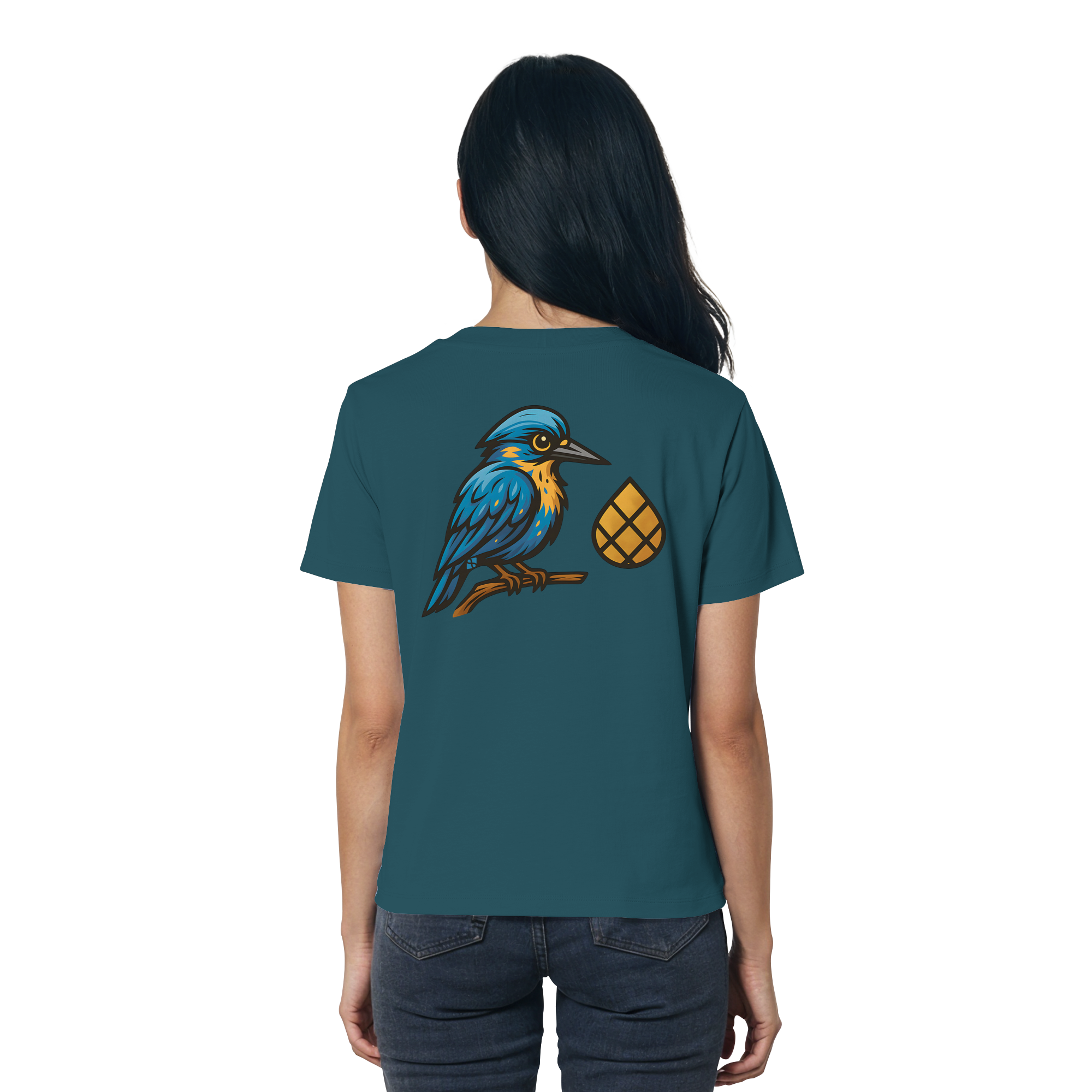 Tannenhäher mit Zirbelnuss + Emblem Stick - Ladies Organic Shirt