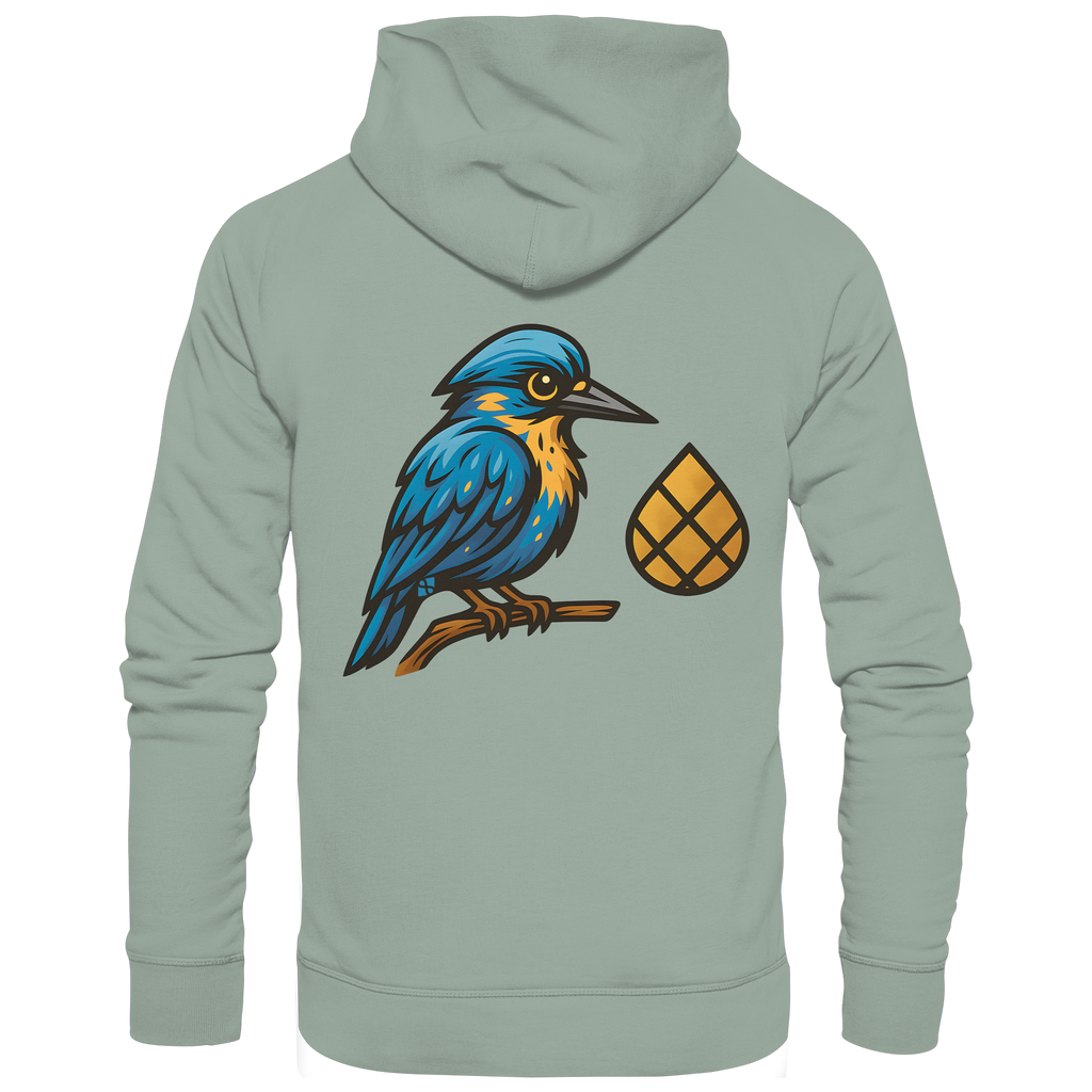 Tannenhäher mit Zirbelnuss + Emblem Stick - Organic Hoodie