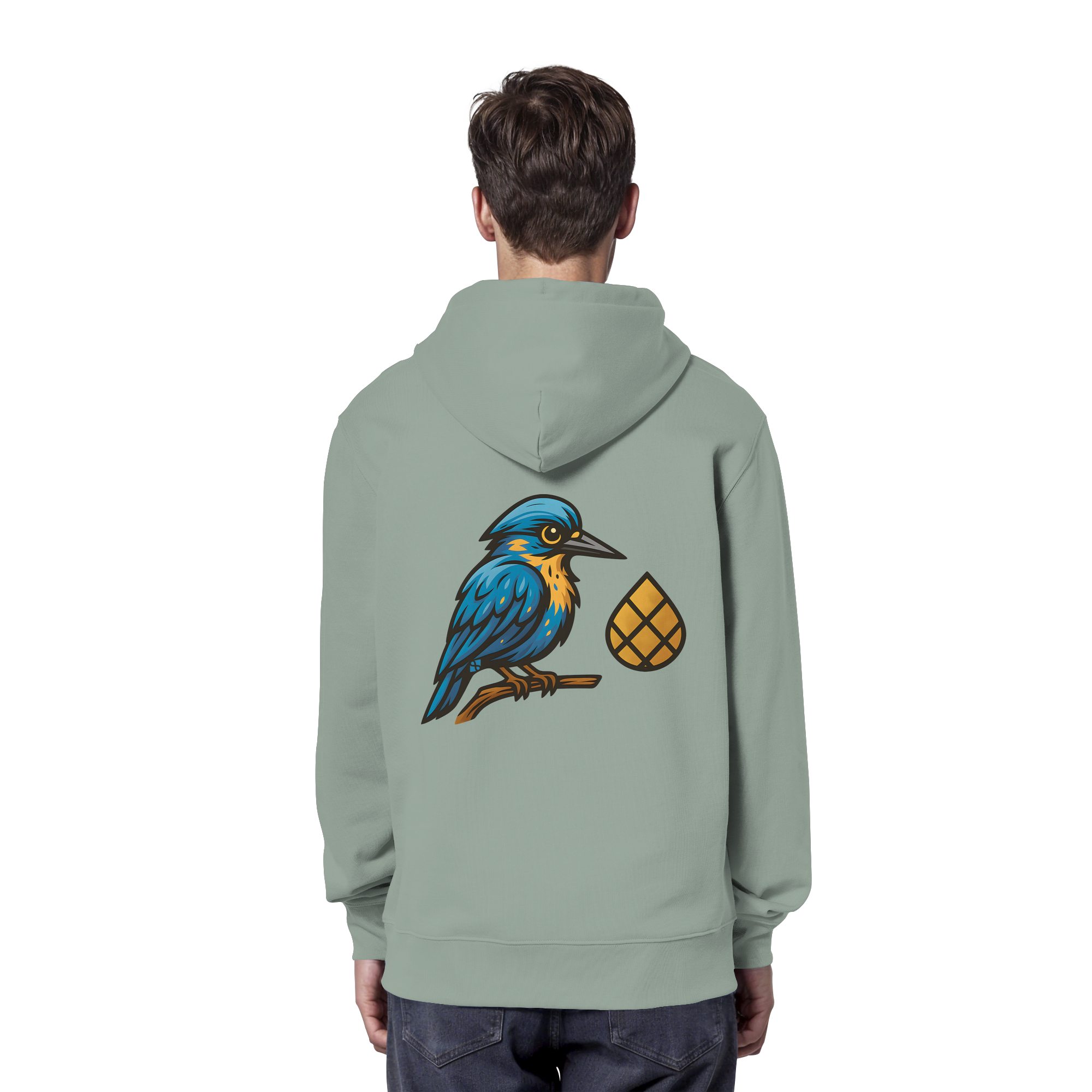 Tannenhäher mit Zirbelnuss + Emblem Stick - Organic Hoodie