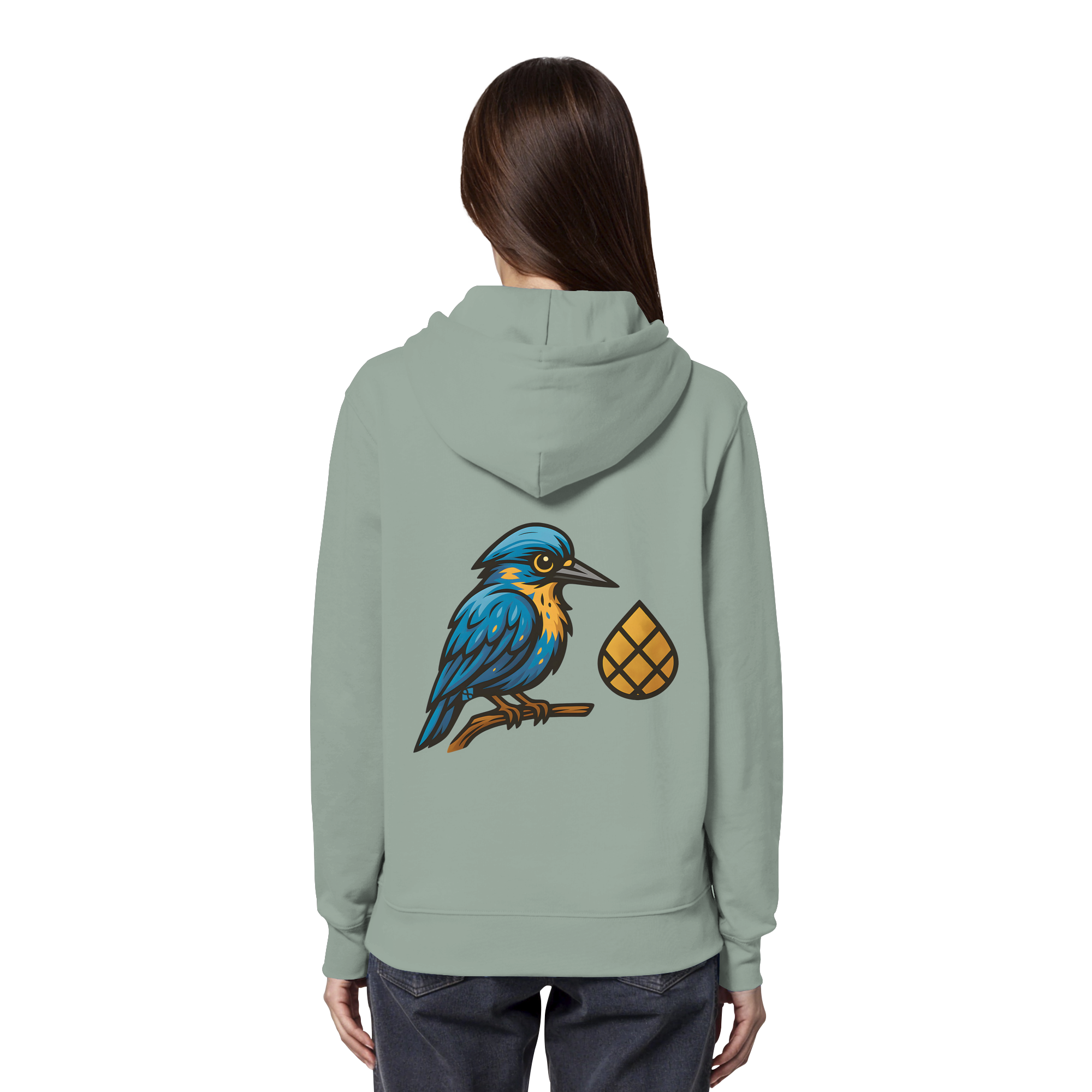 Tannenhäher mit Zirbelnuss + Emblem Stick - Organic Hoodie