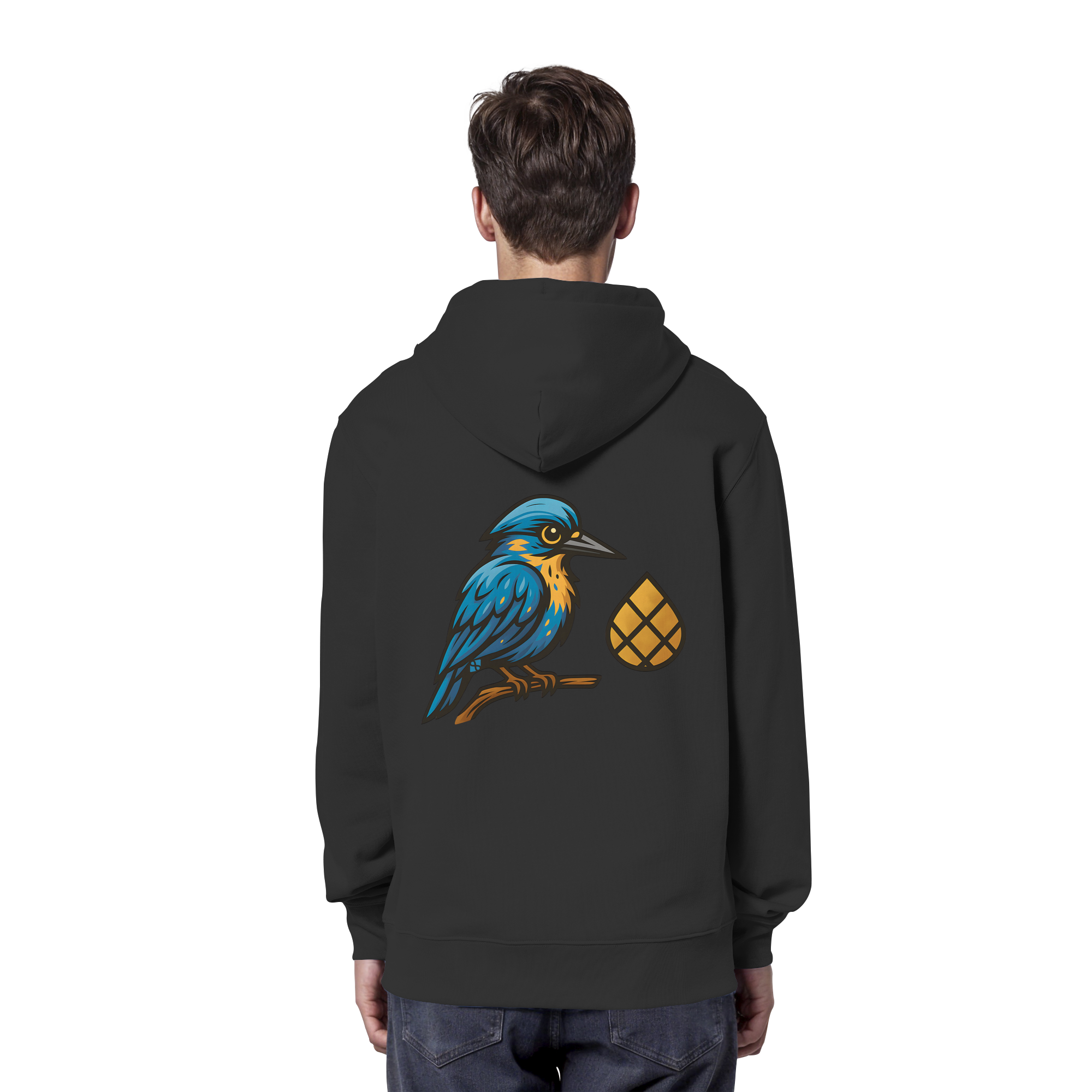 Tannenhäher mit Zirbelnuss + Emblem Stick - Organic Hoodie