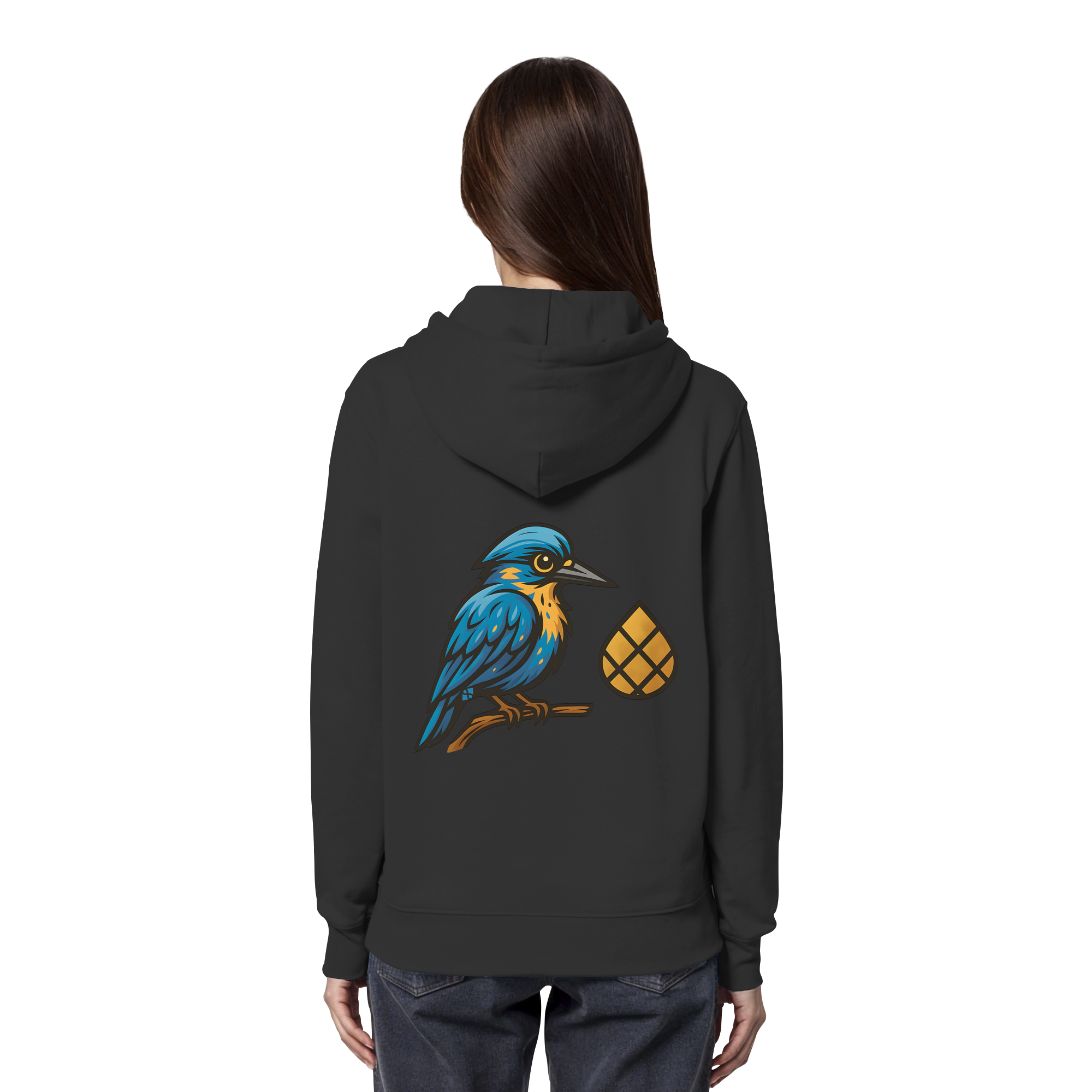 Tannenhäher mit Zirbelnuss + Emblem Stick - Organic Hoodie