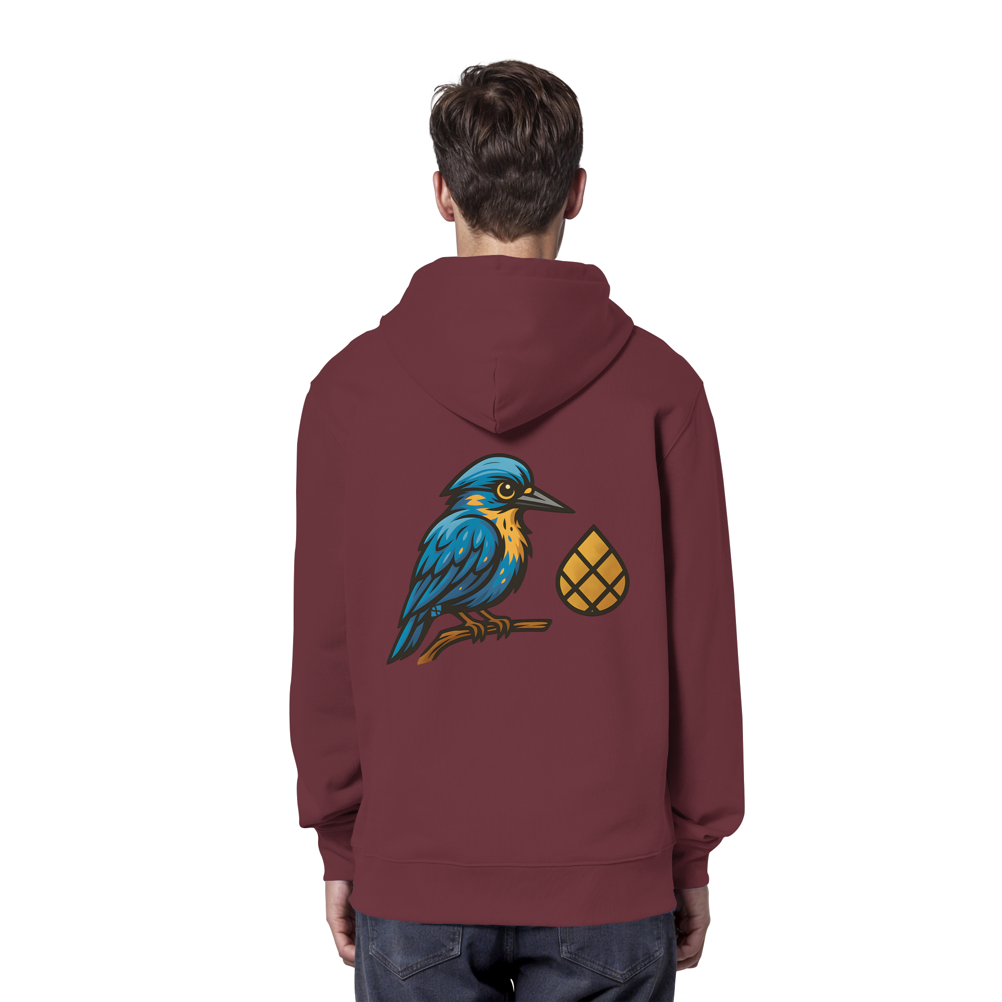 Tannenhäher mit Zirbelnuss + Emblem Stick - Organic Hoodie