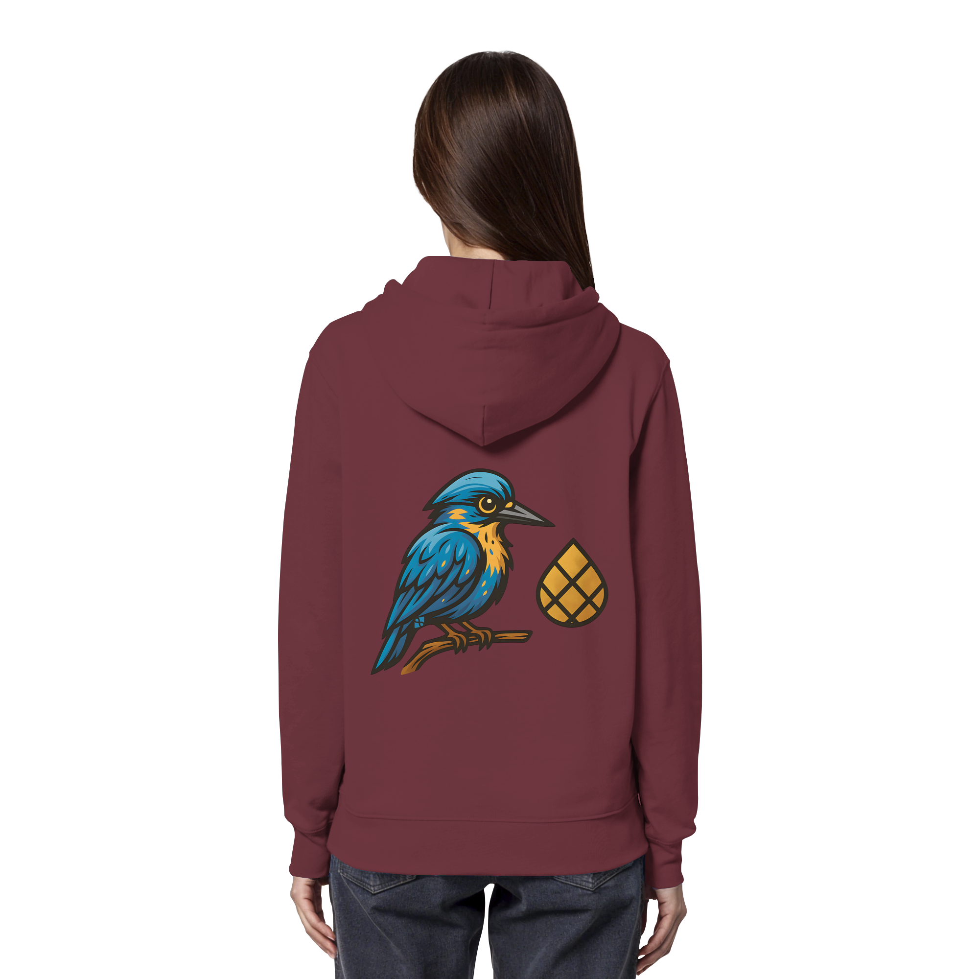 Tannenhäher mit Zirbelnuss + Emblem Stick - Organic Hoodie