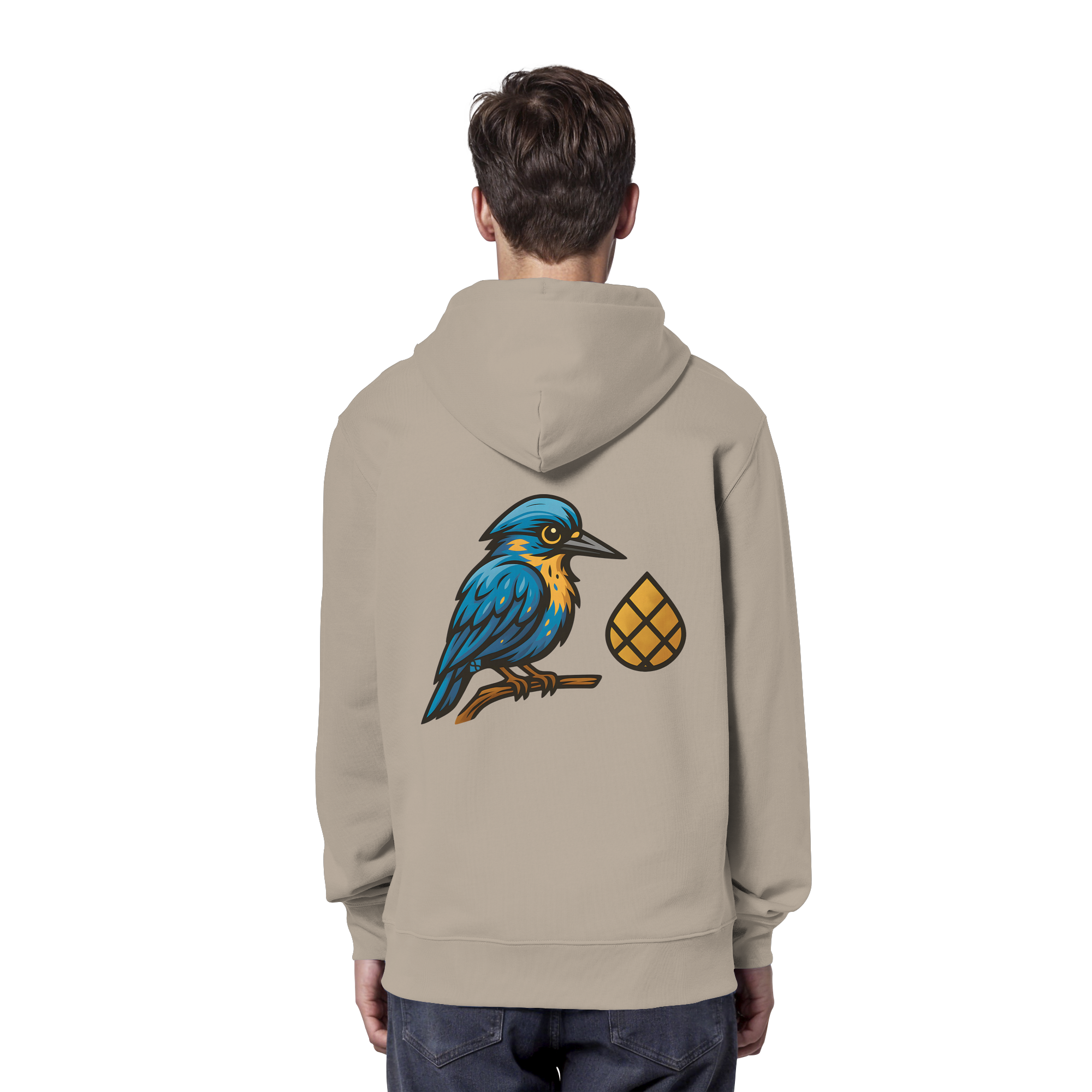 Tannenhäher mit Zirbelnuss + Emblem Stick - Organic Hoodie