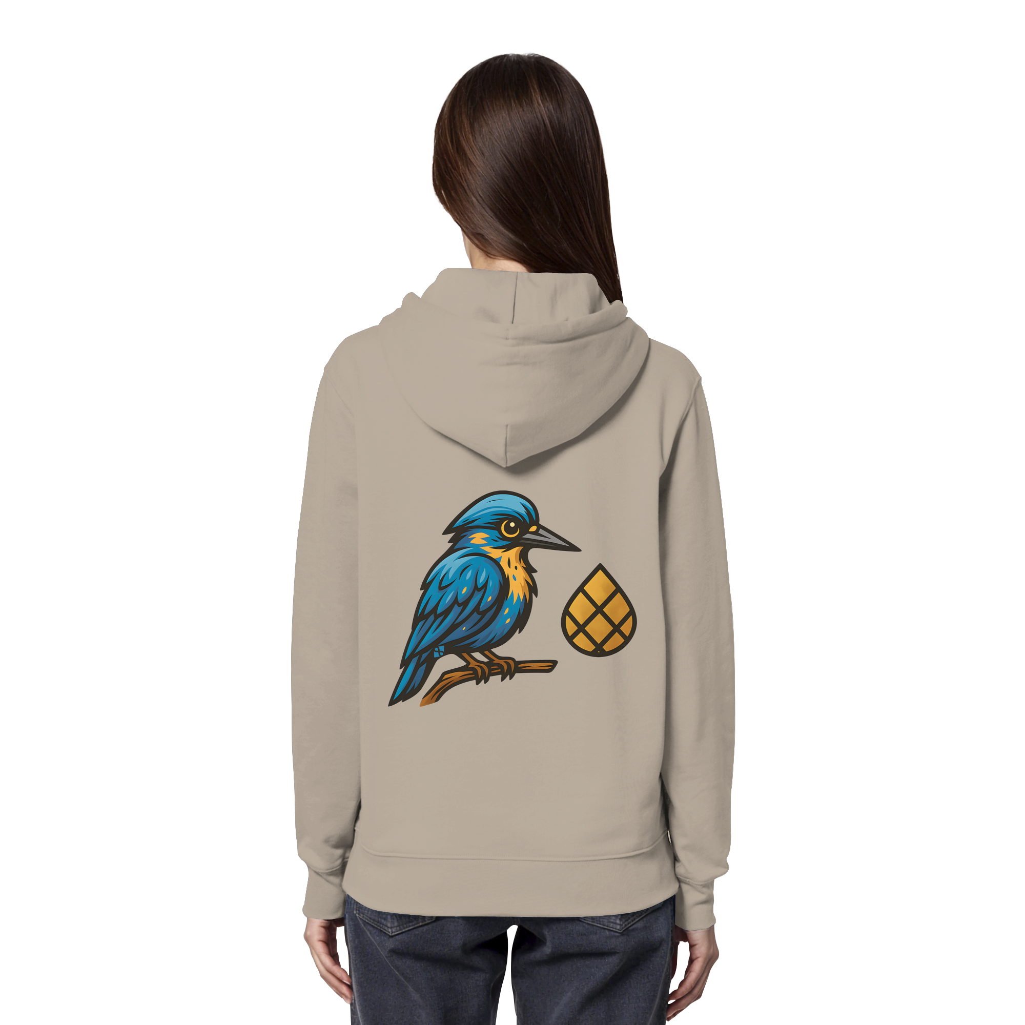 Tannenhäher mit Zirbelnuss + Emblem Stick - Organic Hoodie