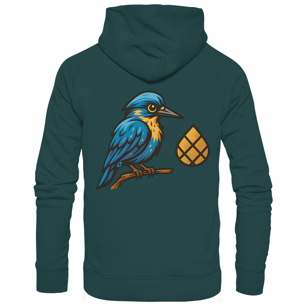 Tannenhäher mit Zirbelnuss + Emblem Stick - Organic Hoodie
