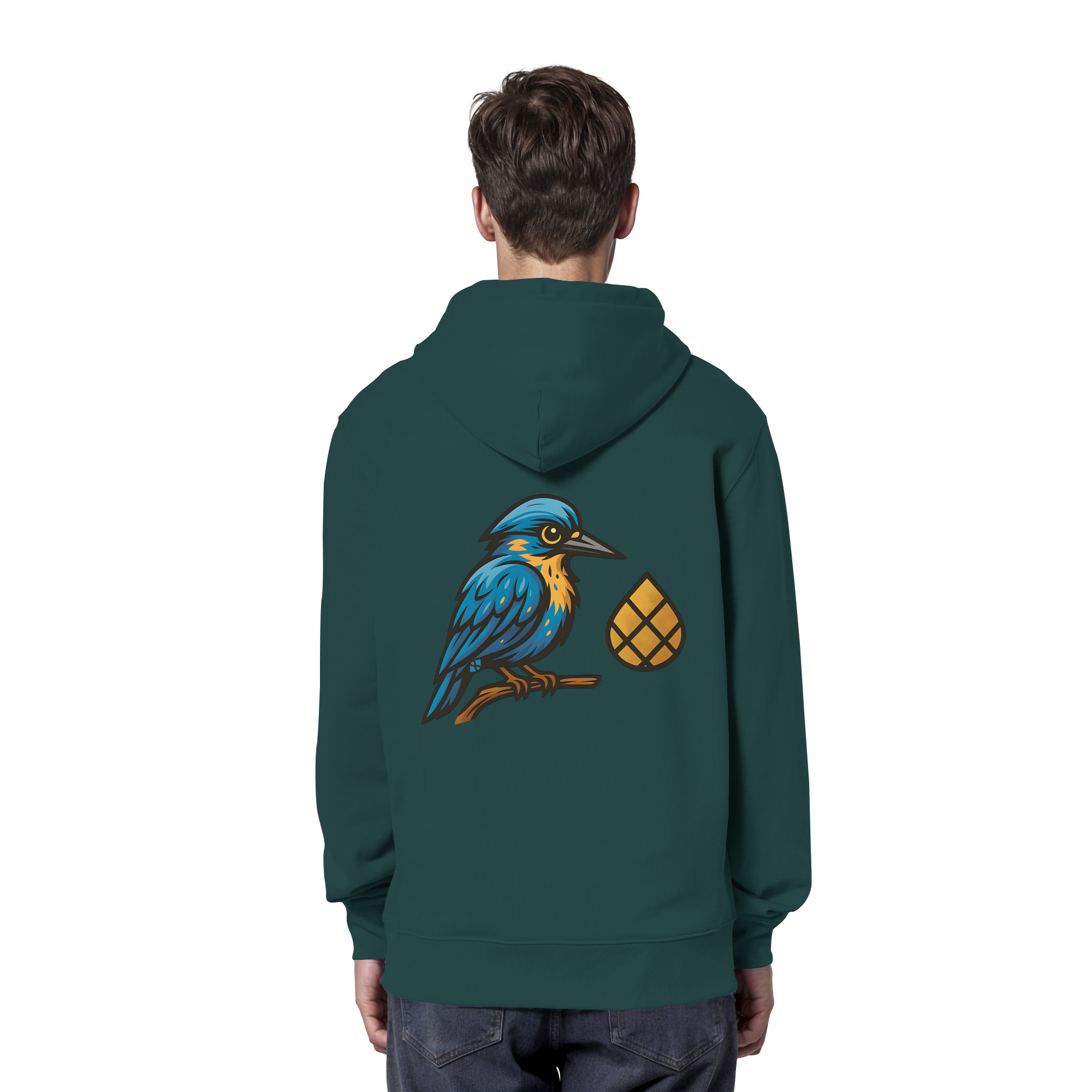 Tannenhäher mit Zirbelnuss + Emblem Stick - Organic Hoodie