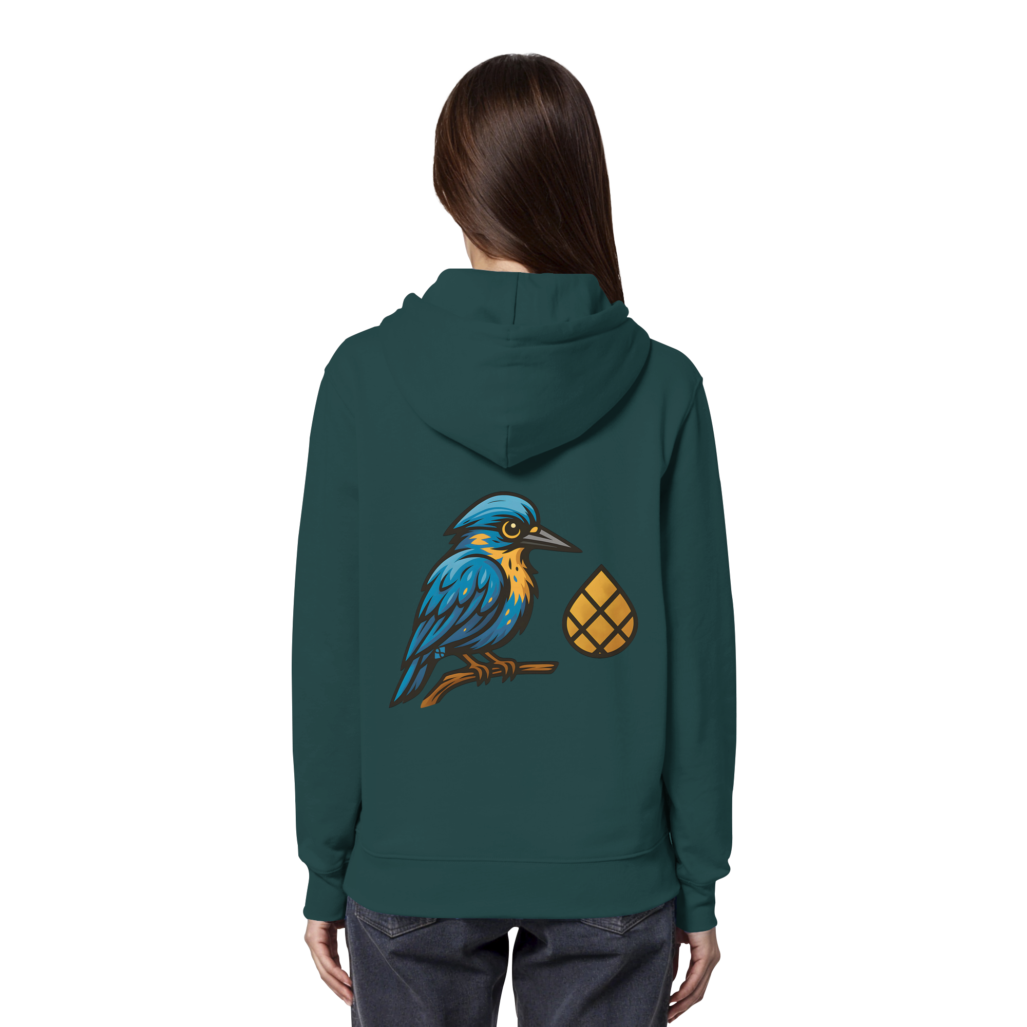 Tannenhäher mit Zirbelnuss + Emblem Stick - Organic Hoodie