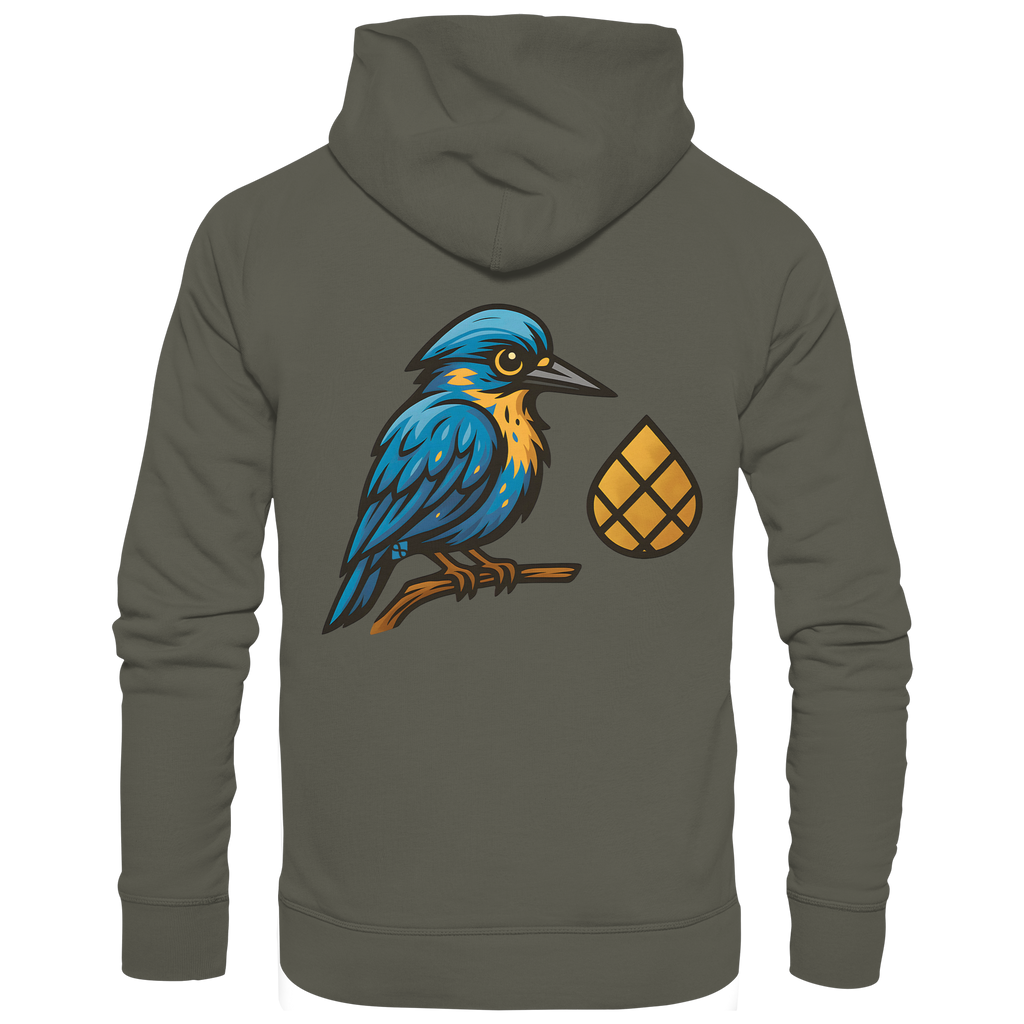 Tannenhäher mit Zirbelnuss + Emblem Stick - Organic Hoodie
