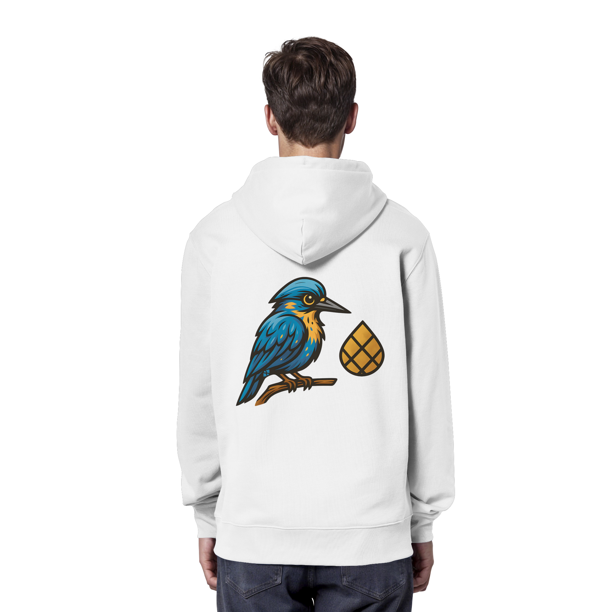 Tannenhäher mit Zirbelnuss + Emblem Stick - Organic Hoodie