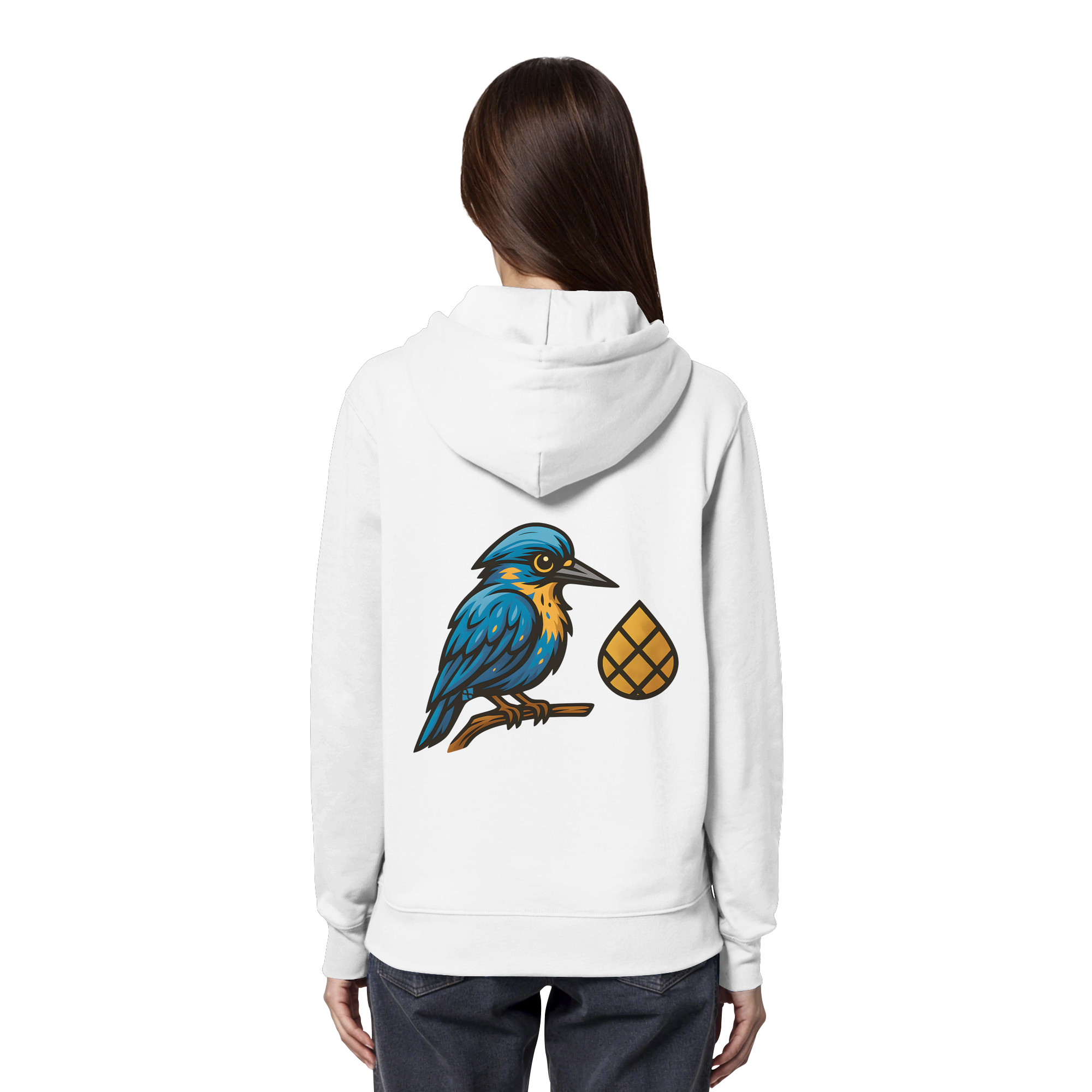 Tannenhäher mit Zirbelnuss + Emblem Stick - Organic Hoodie