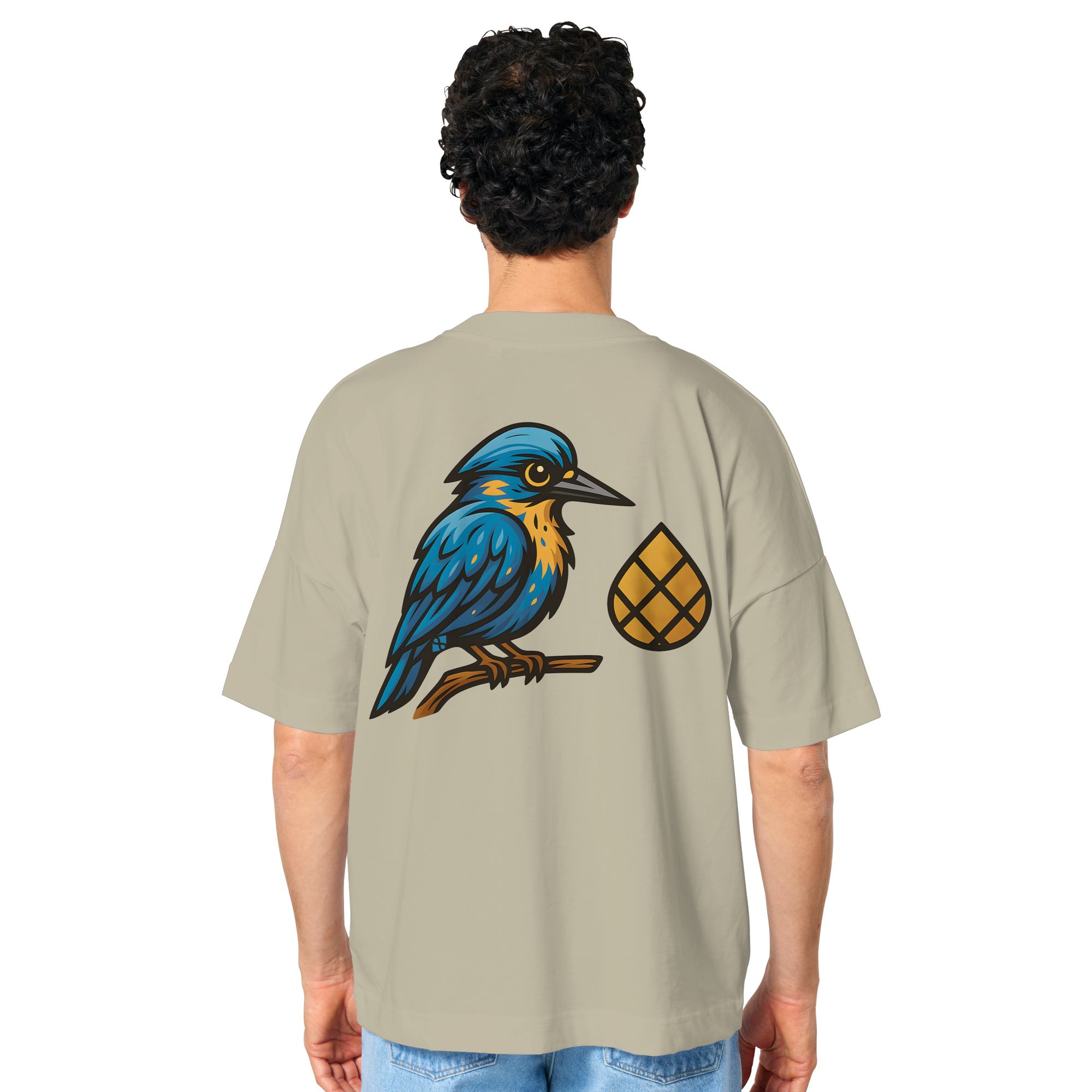 Tannenhäher mit Zirbelnuss + Emblem Stick - Organic Oversize Shirt