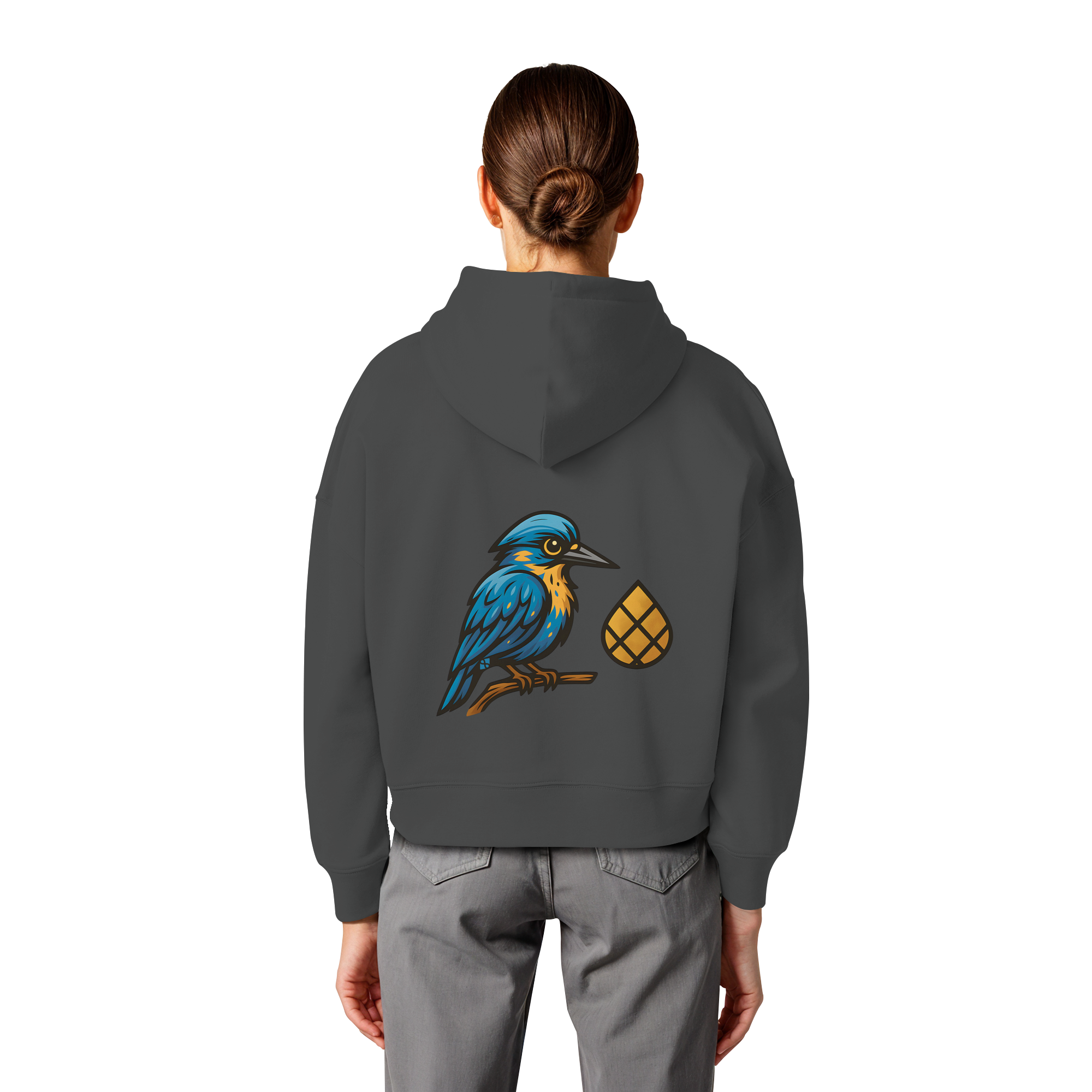 Tannenhäher mit Zirbelnuss + Emblem Stick - Womens Organic Boxcut Hoodie