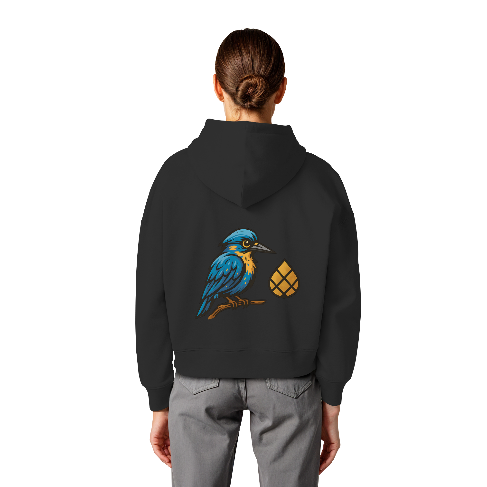 Tannenhäher mit Zirbelnuss + Emblem Stick - Womens Organic Boxcut Hoodie