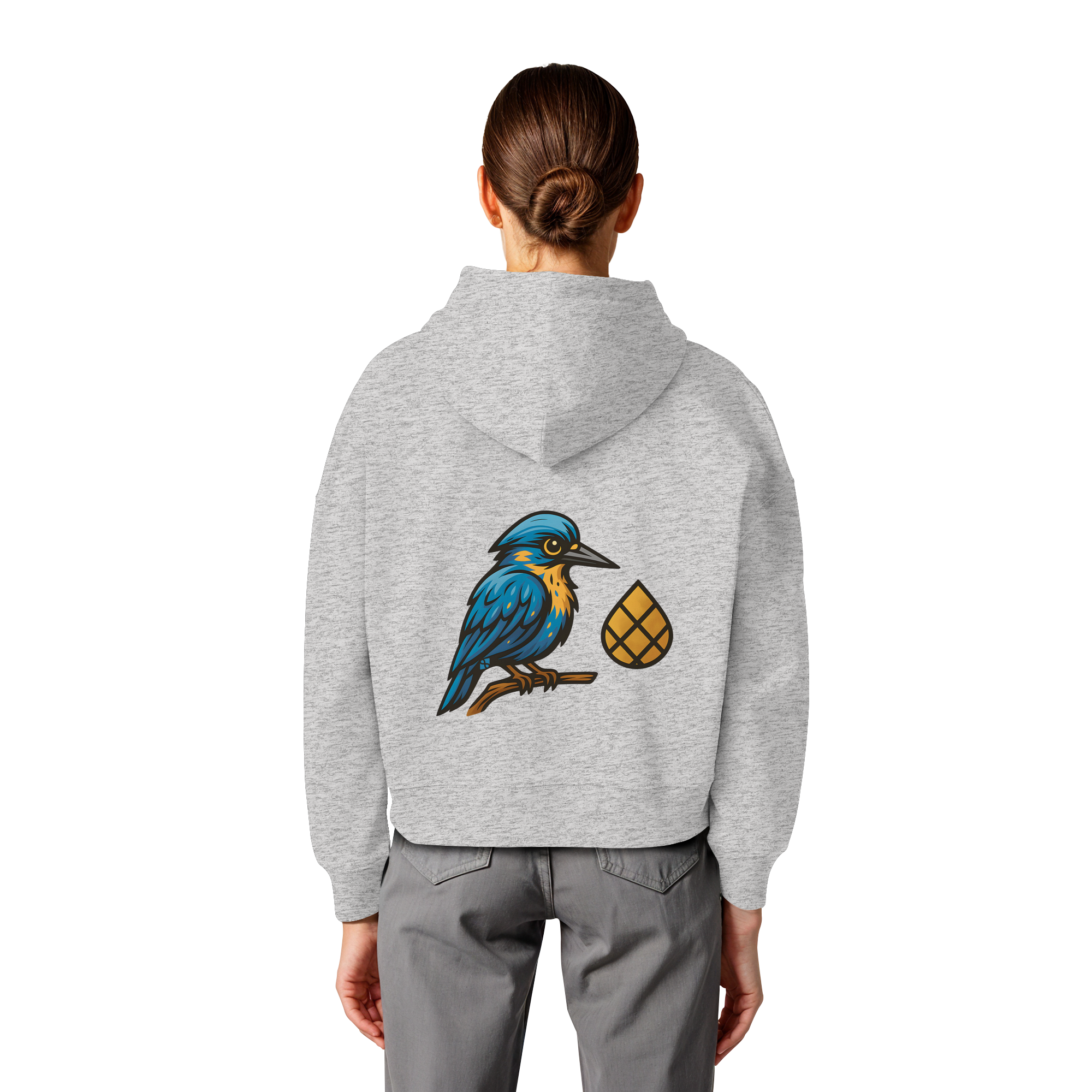 Tannenhäher mit Zirbelnuss + Emblem Stick - Womens Organic Boxcut Hoodie