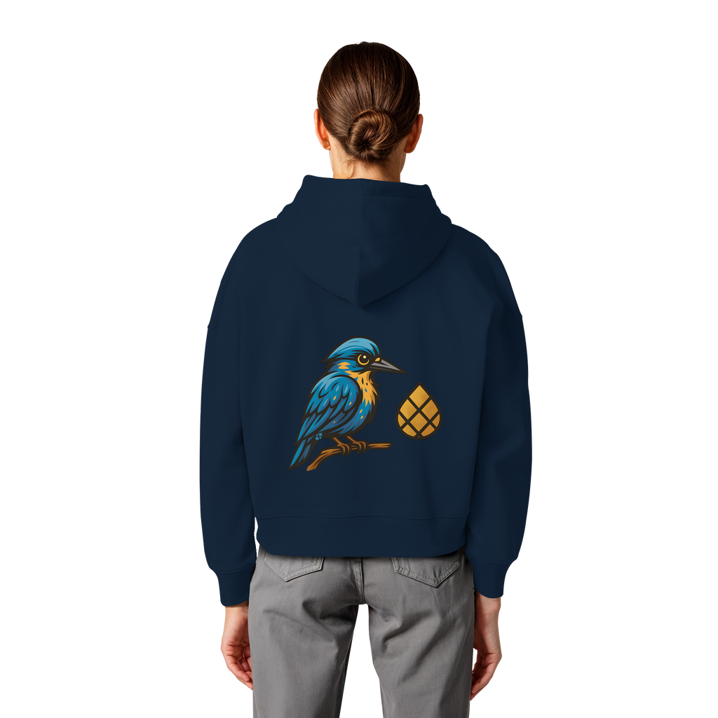 Tannenhäher mit Zirbelnuss + Emblem Stick - Womens Organic Boxcut Hoodie