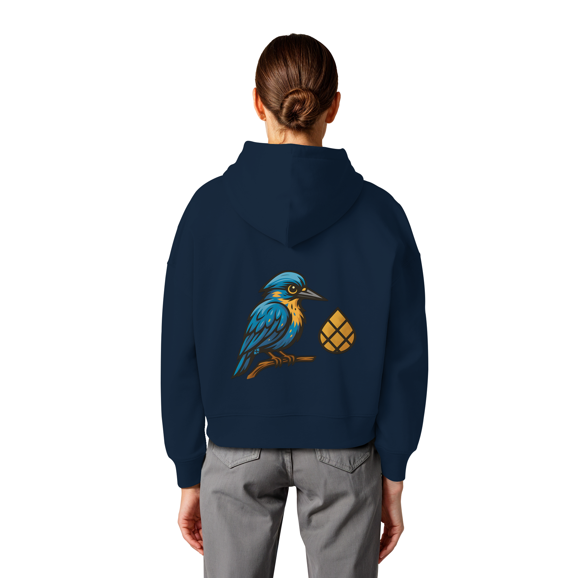 Tannenhäher mit Zirbelnuss + Emblem Stick - Womens Organic Boxcut Hoodie