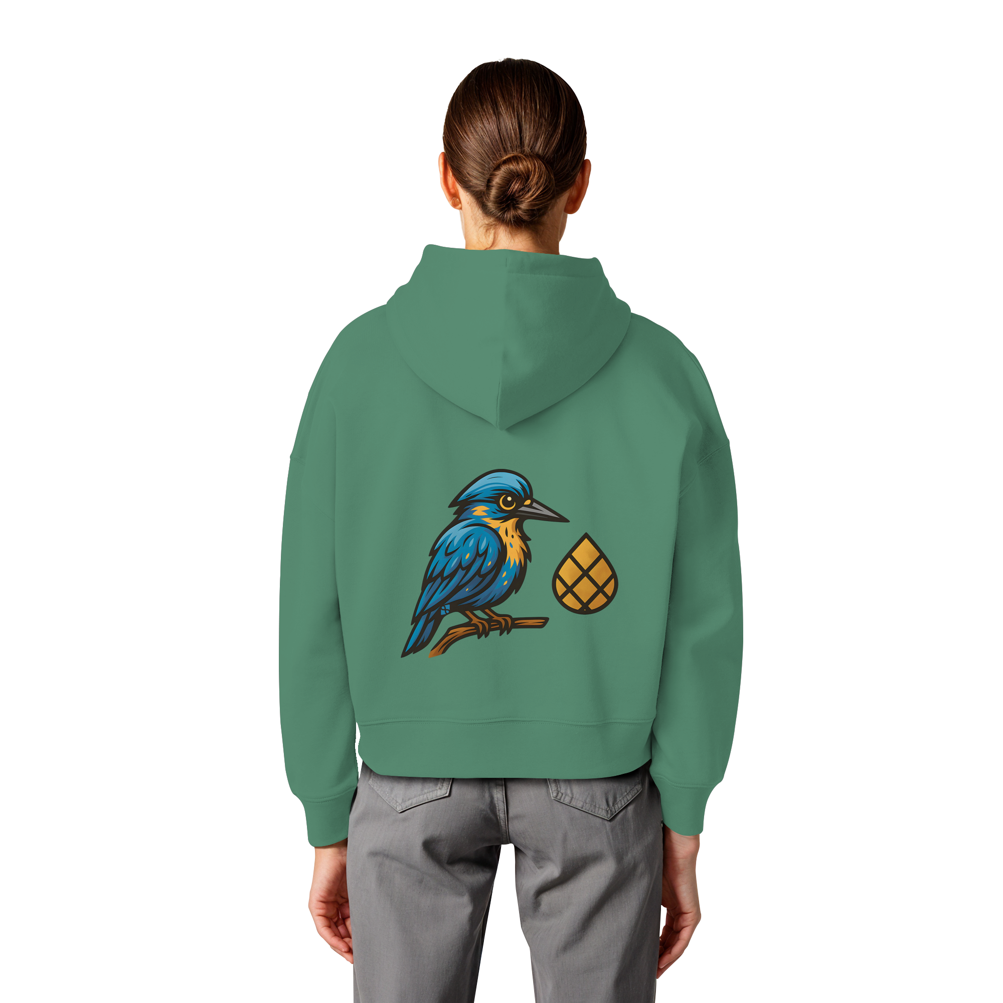 Tannenhäher mit Zirbelnuss + Emblem Stick - Womens Organic Boxcut Hoodie