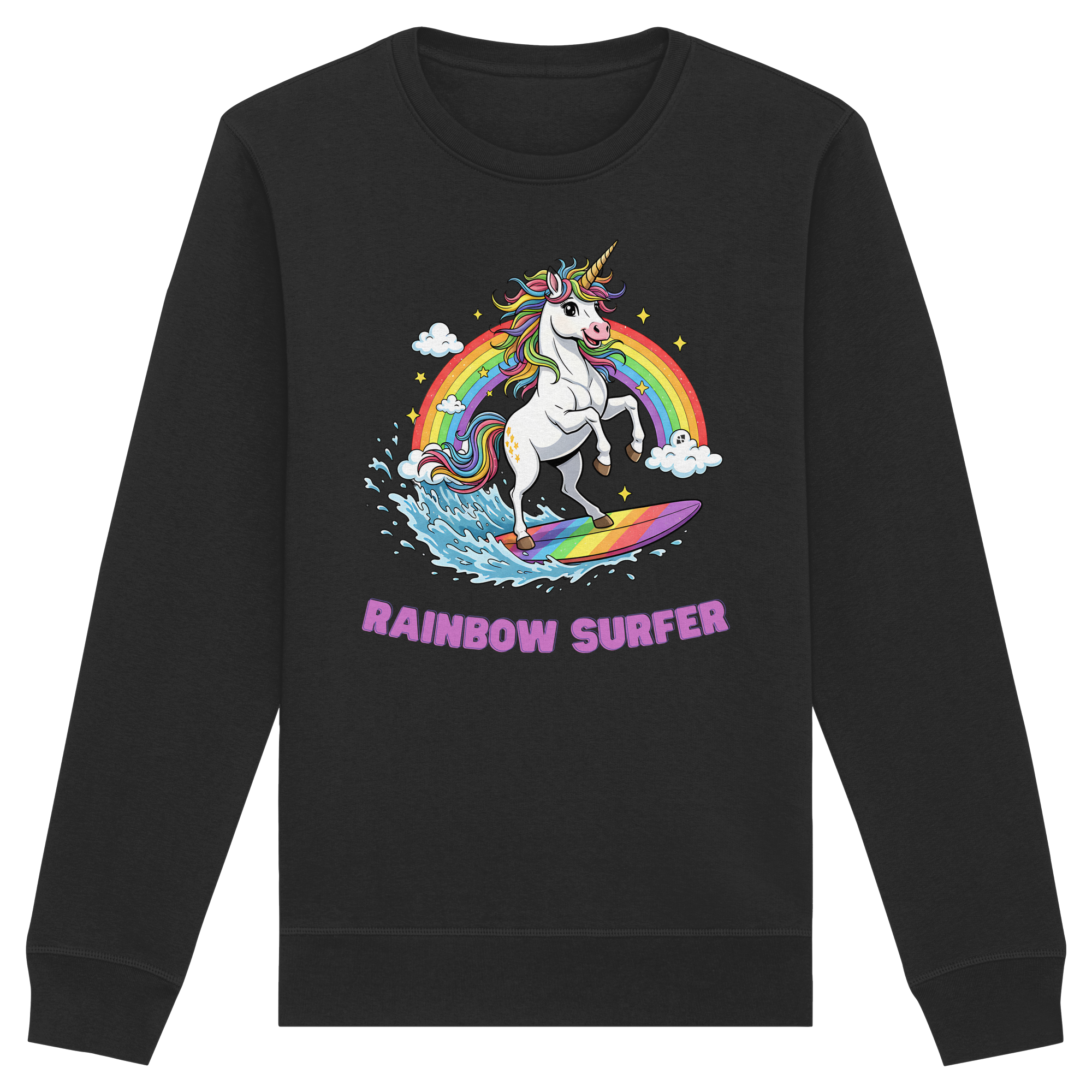 Unicorn Rainbow Surfer - Organic Basic Unisex Sweatshirt