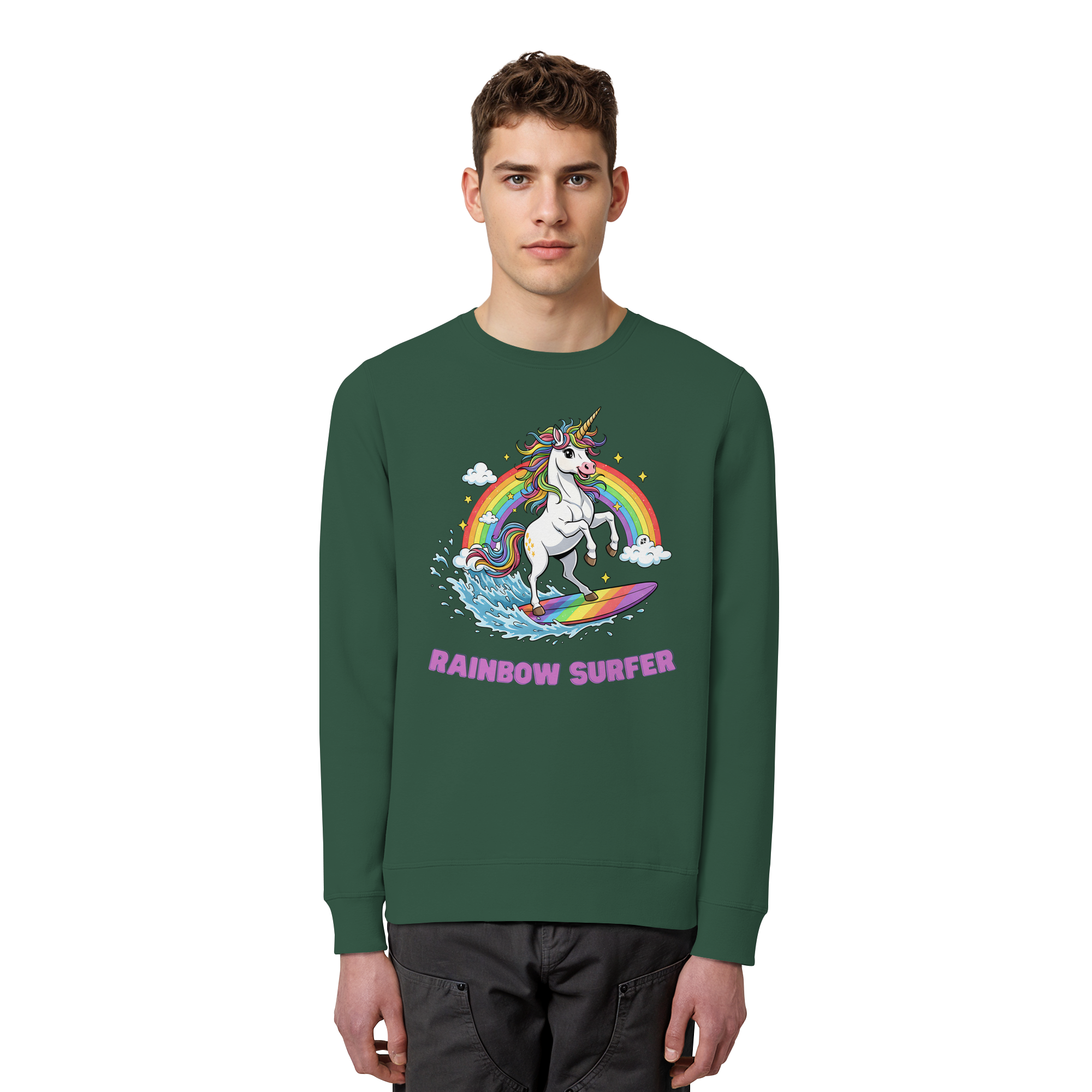 Unicorn Rainbow Surfer - Organic Basic Unisex Sweatshirt