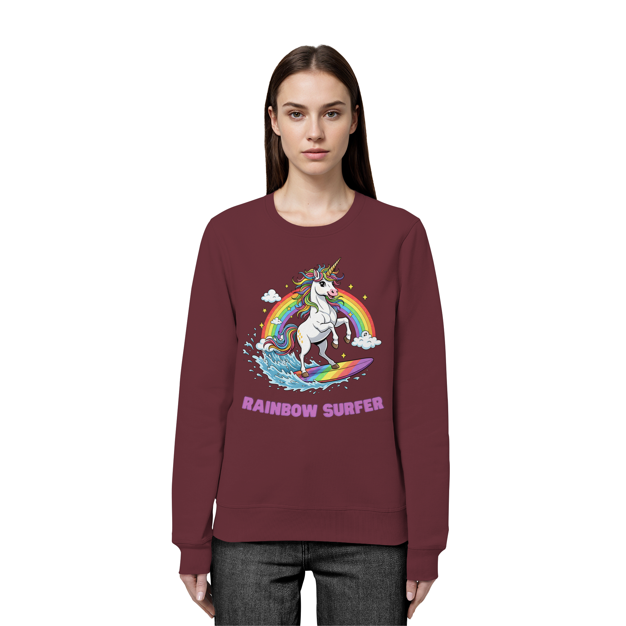 Unicorn Rainbow Surfer - Organic Basic Unisex Sweatshirt
