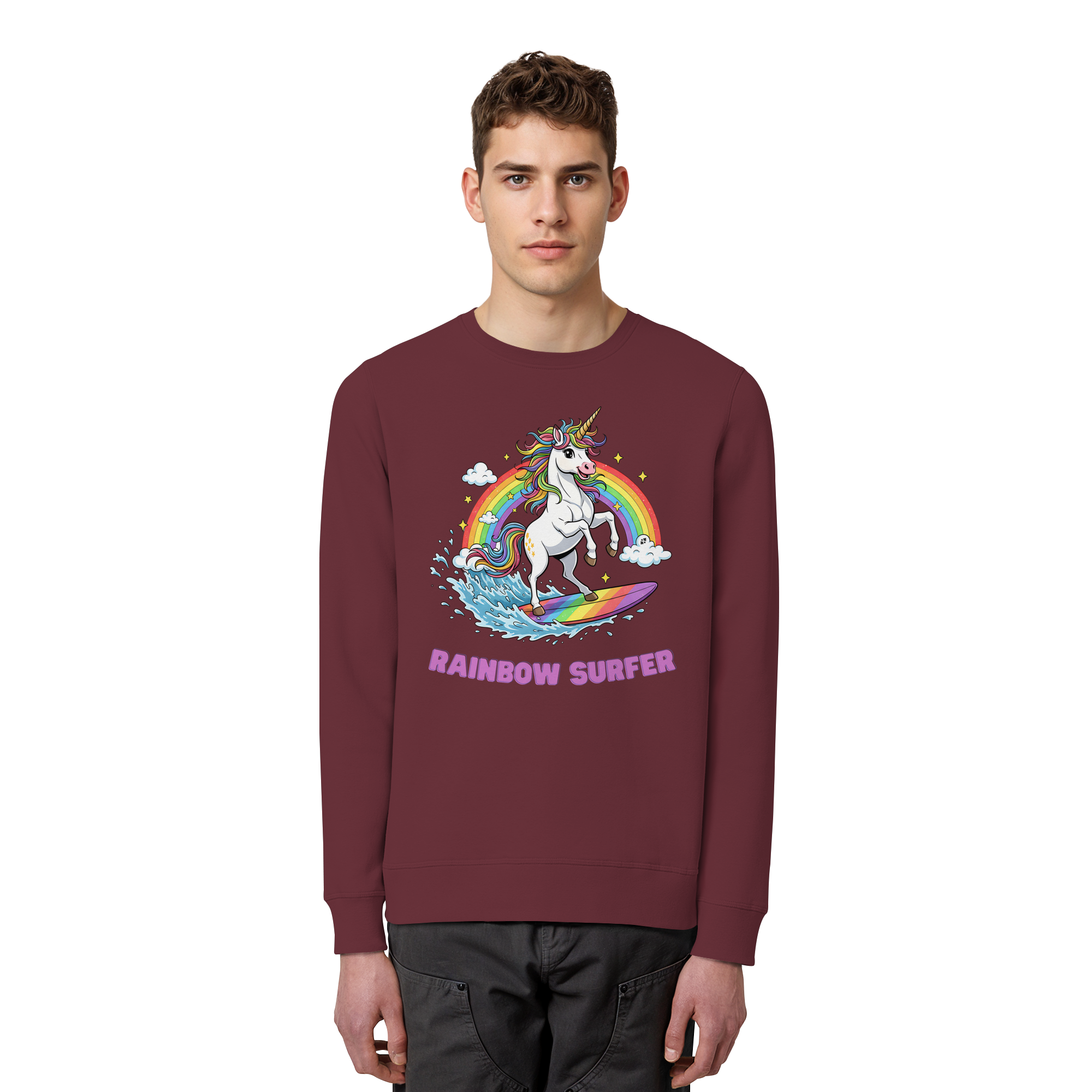 Unicorn Rainbow Surfer - Organic Basic Unisex Sweatshirt