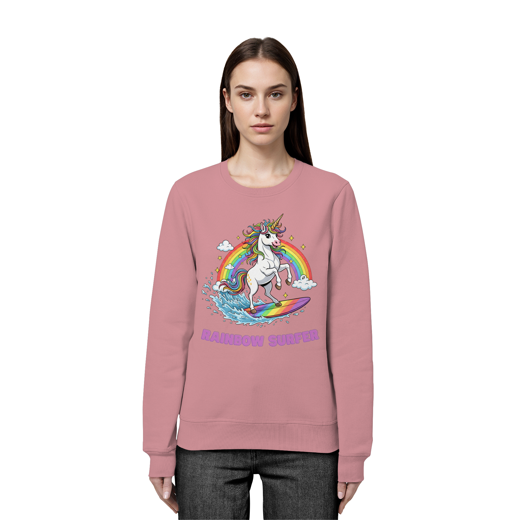 Unicorn Rainbow Surfer - Organic Basic Unisex Sweatshirt