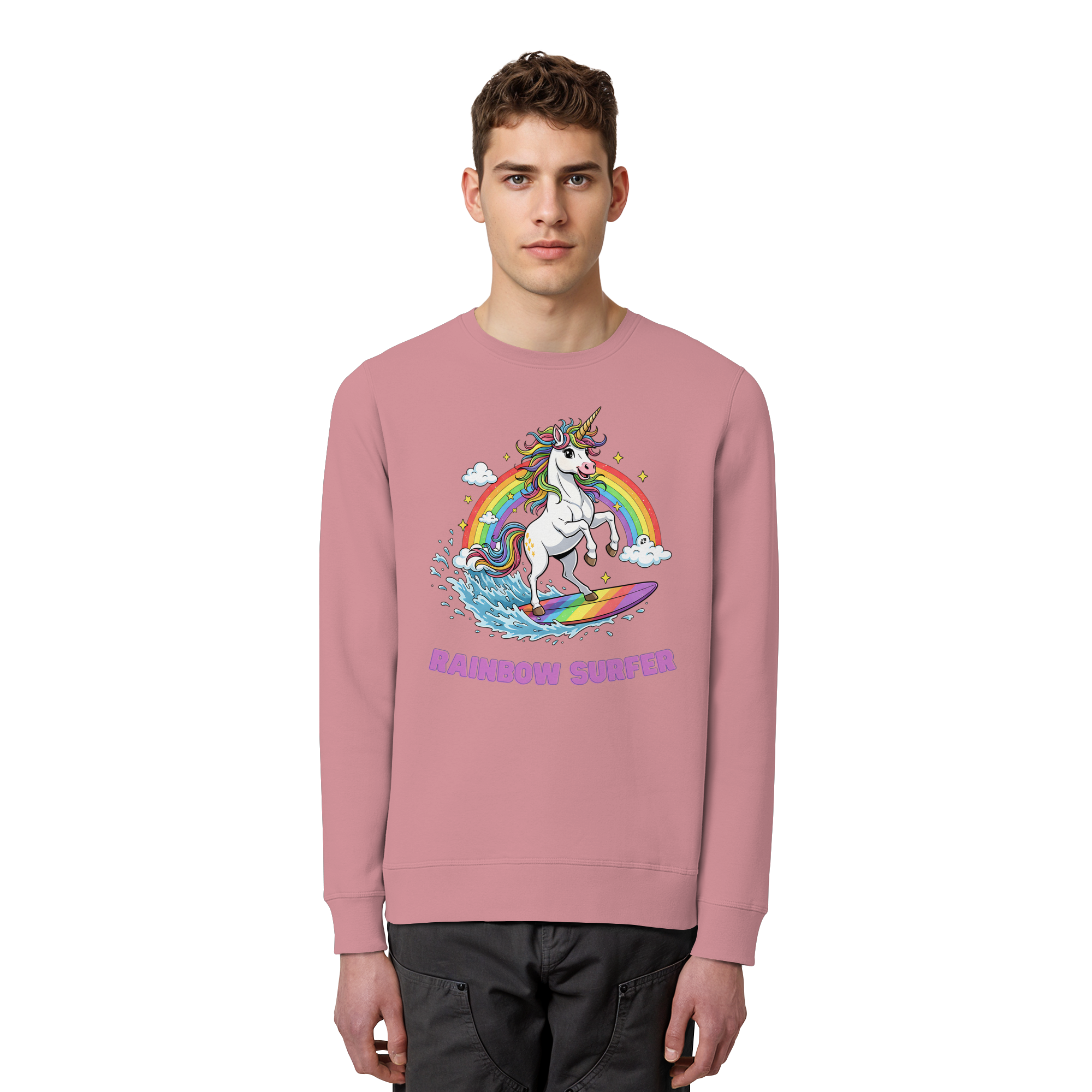 Unicorn Rainbow Surfer - Organic Basic Unisex Sweatshirt