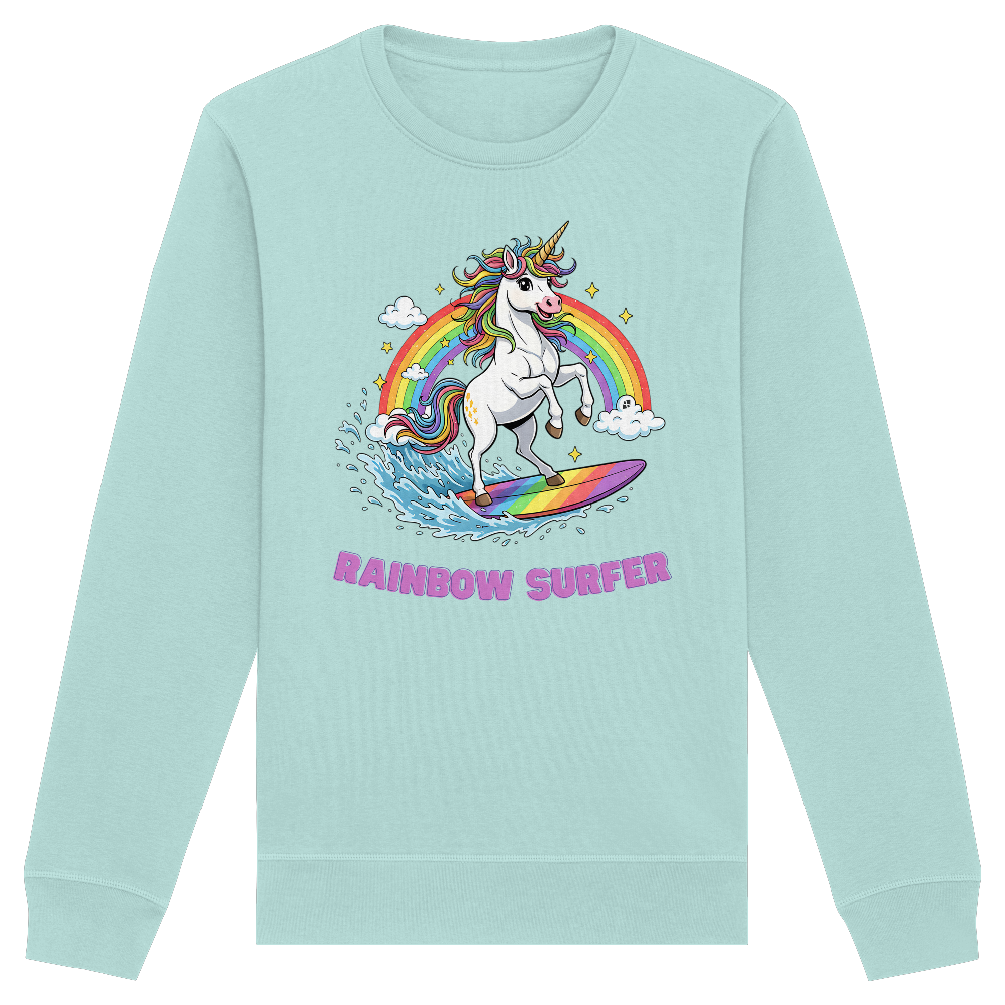 Unicorn Rainbow Surfer - Organic Basic Unisex Sweatshirt