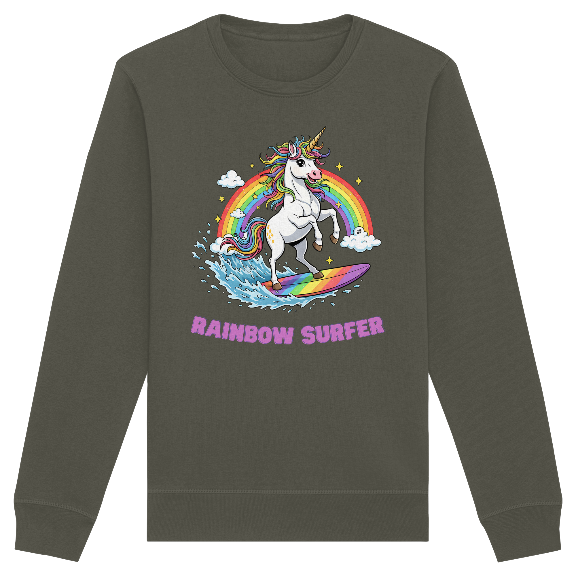 Unicorn Rainbow Surfer - Organic Basic Unisex Sweatshirt