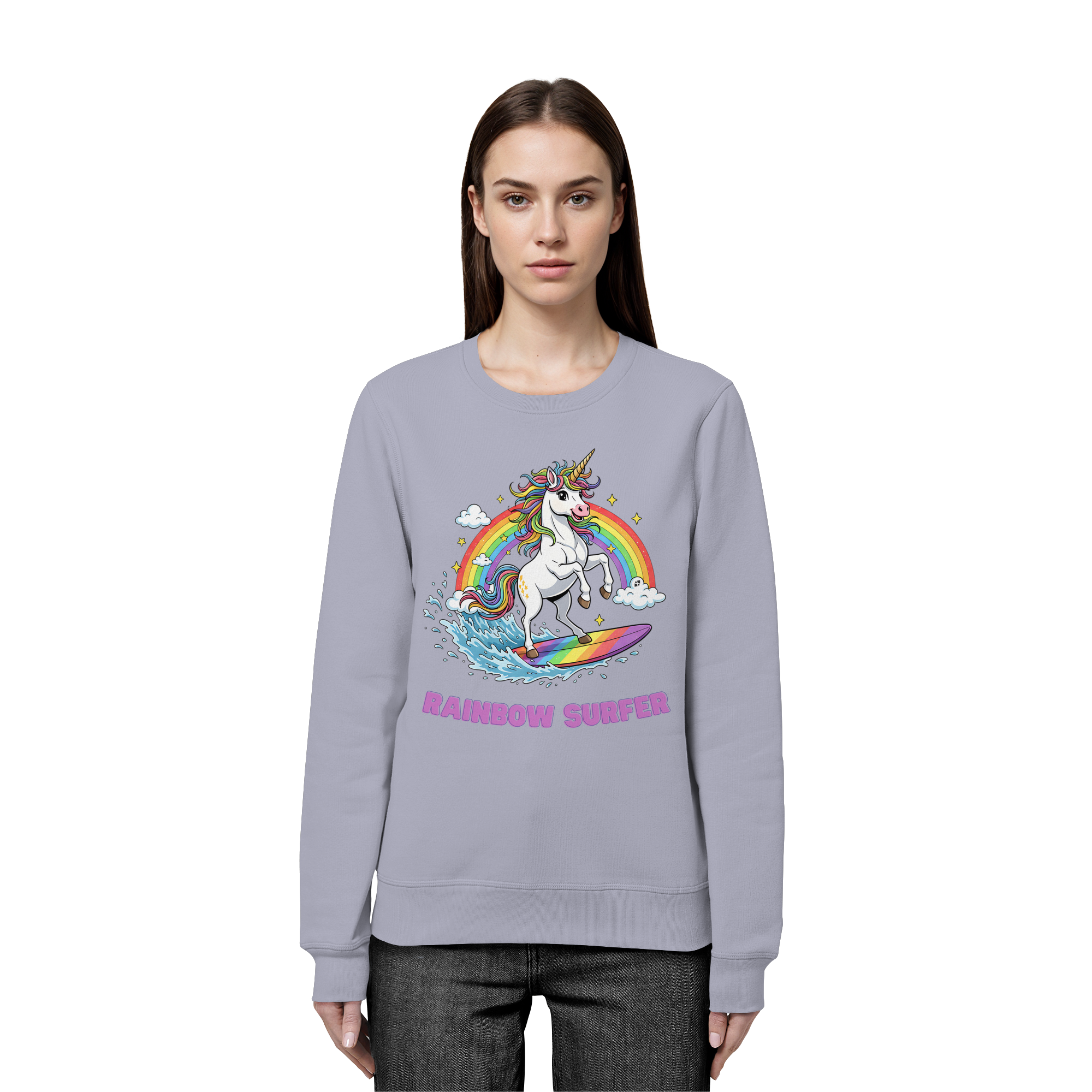 Unicorn Rainbow Surfer - Organic Basic Unisex Sweatshirt
