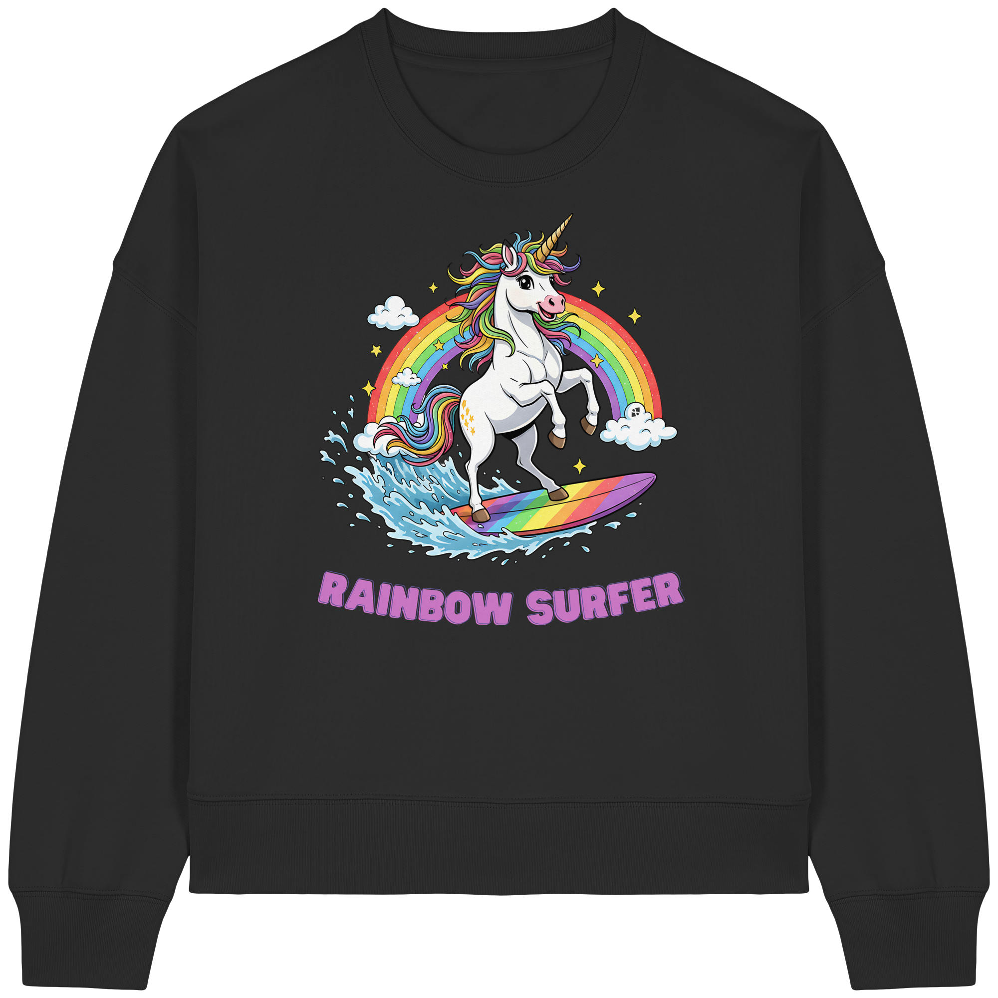 Unicorn Rainbow Surfer - Womens Organic Boxcut Sweatshirt