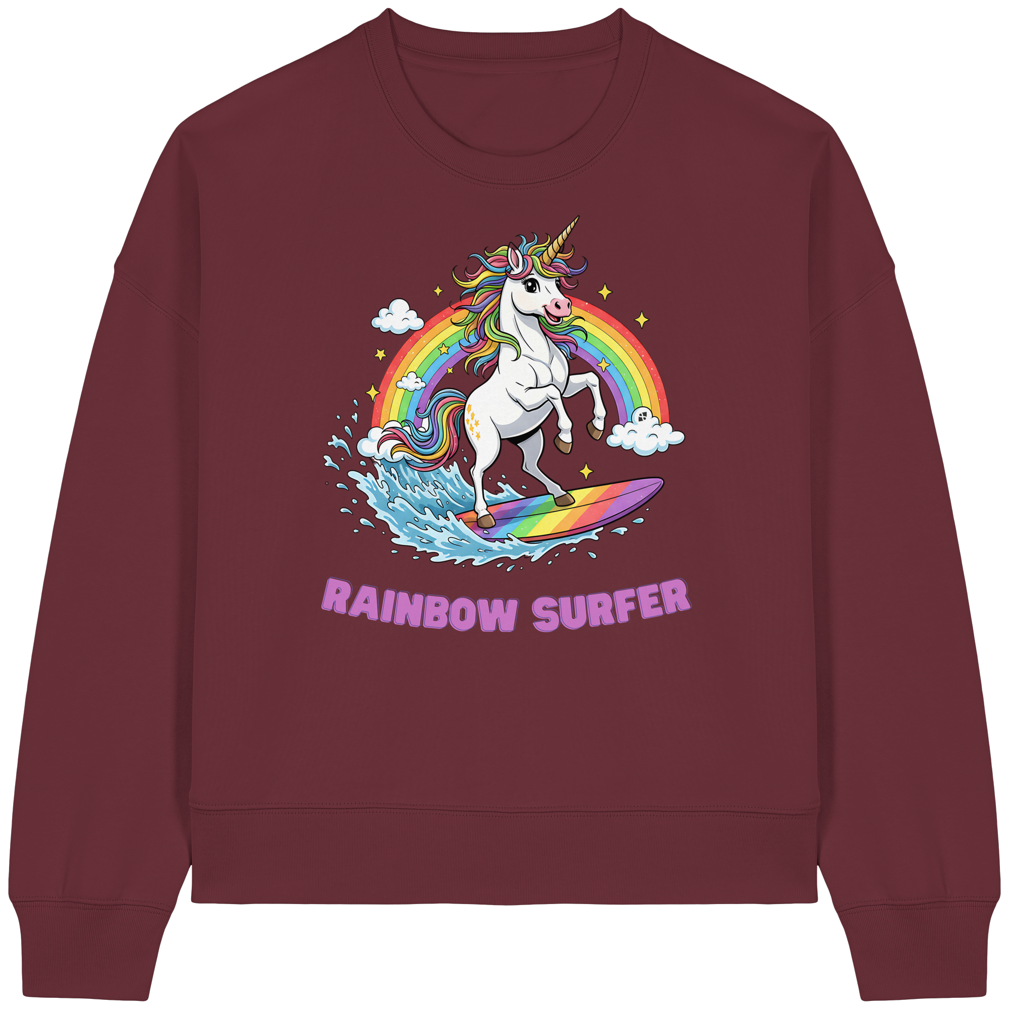 Unicorn Rainbow Surfer - Womens Organic Boxcut Sweatshirt