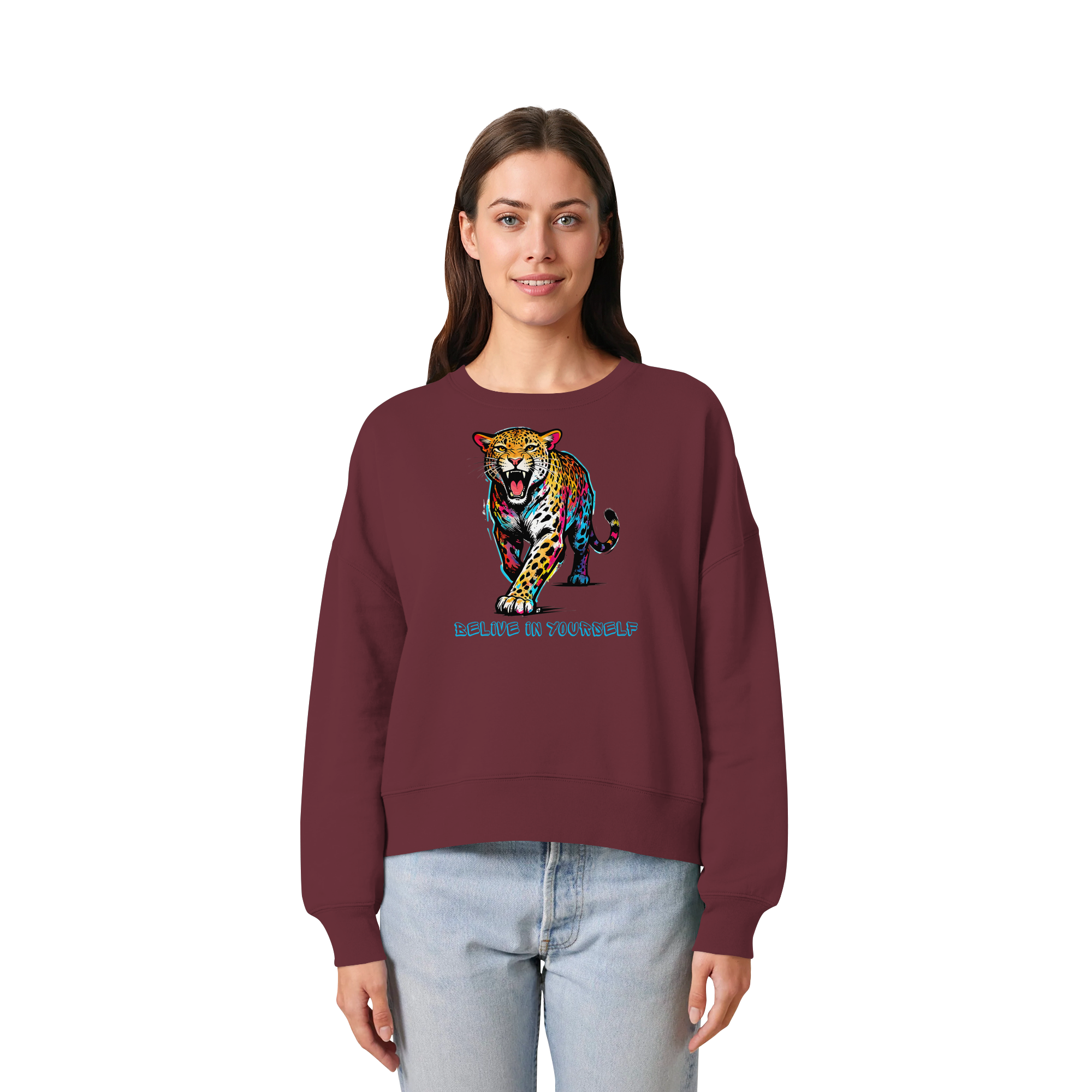 BIY Leopard - Womens Organic Boxcut Sweatshirt