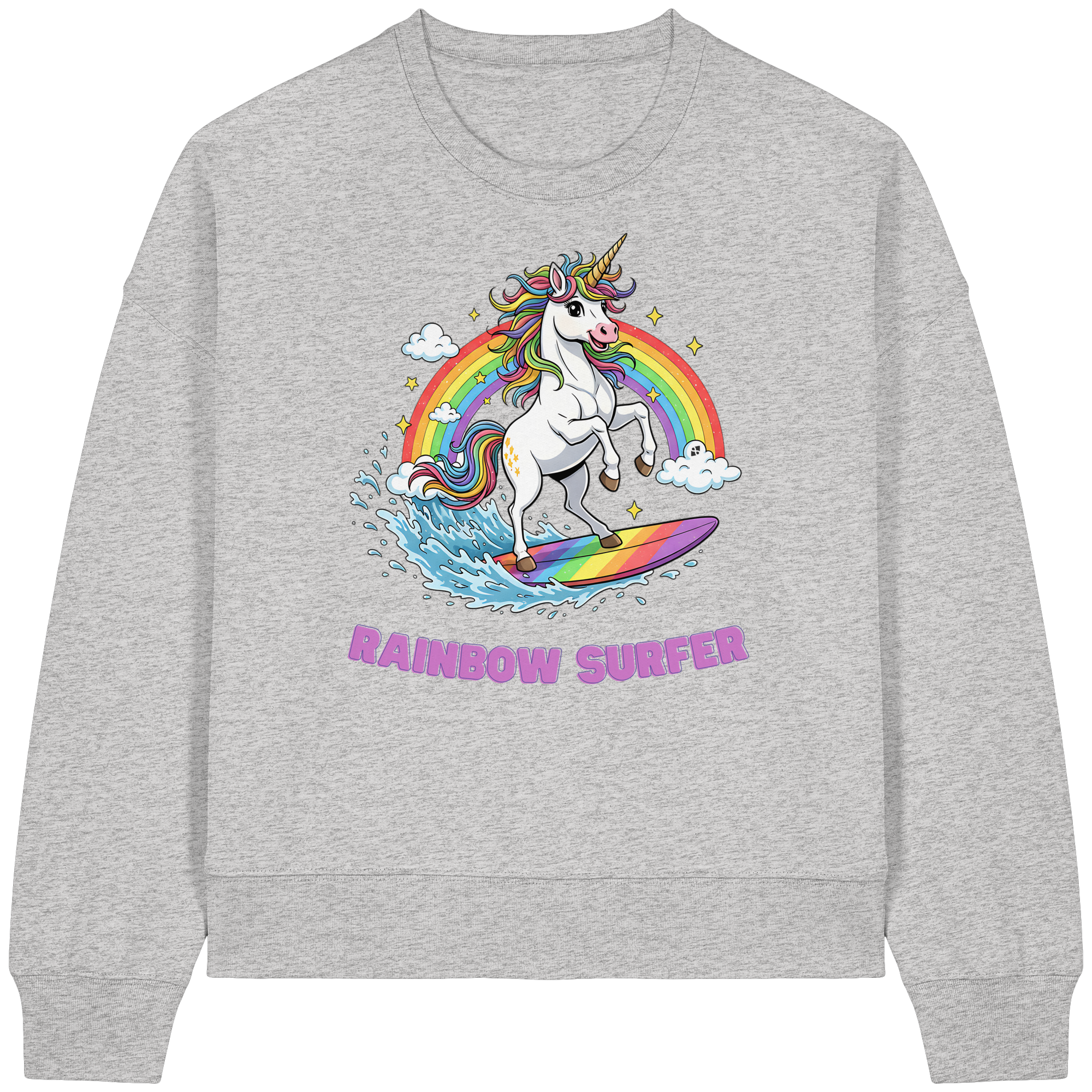 Unicorn Rainbow Surfer - Womens Organic Boxcut Sweatshirt
