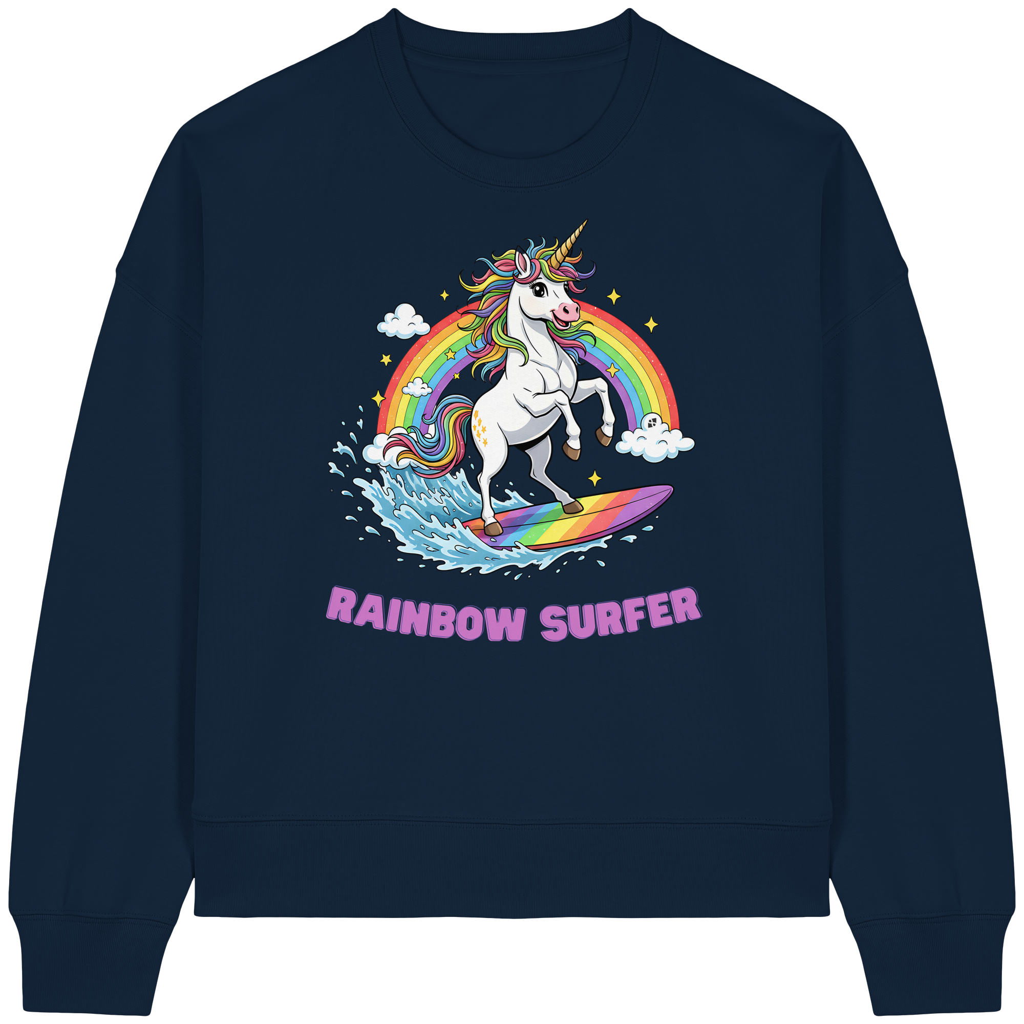 Unicorn Rainbow Surfer - Womens Organic Boxcut Sweatshirt