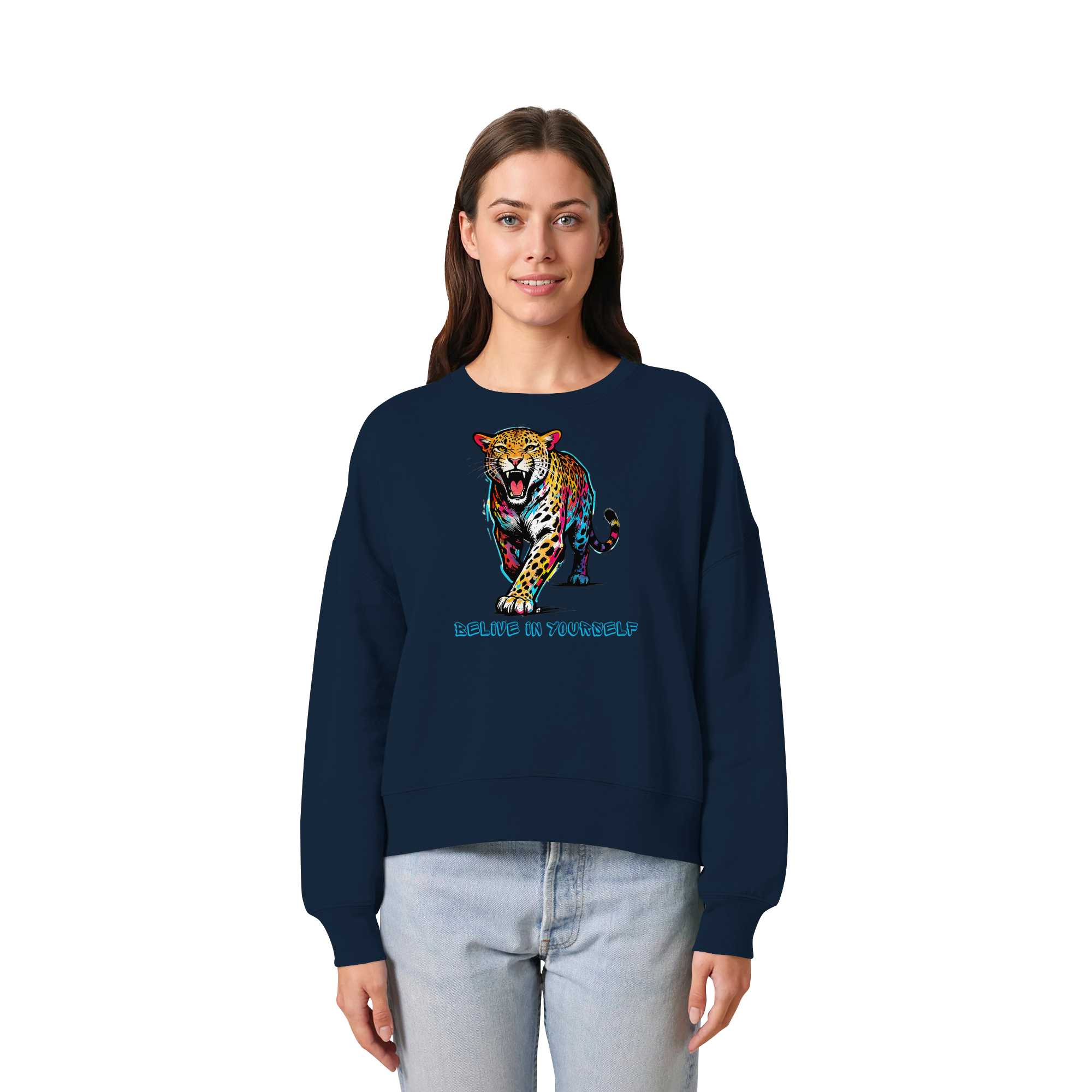 BIY Leopard - Womens Organic Boxcut Sweatshirt