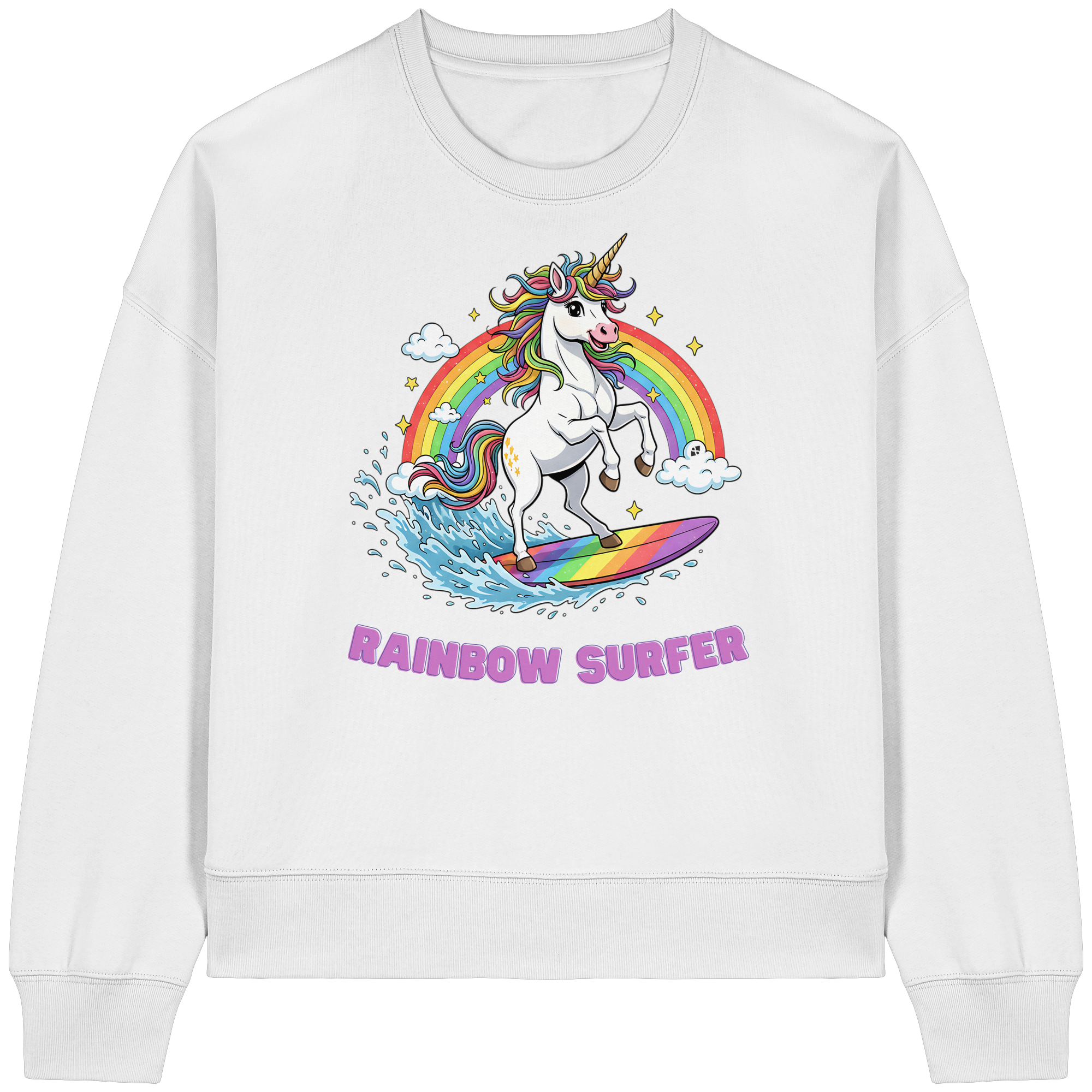 Unicorn Rainbow Surfer - Womens Organic Boxcut Sweatshirt