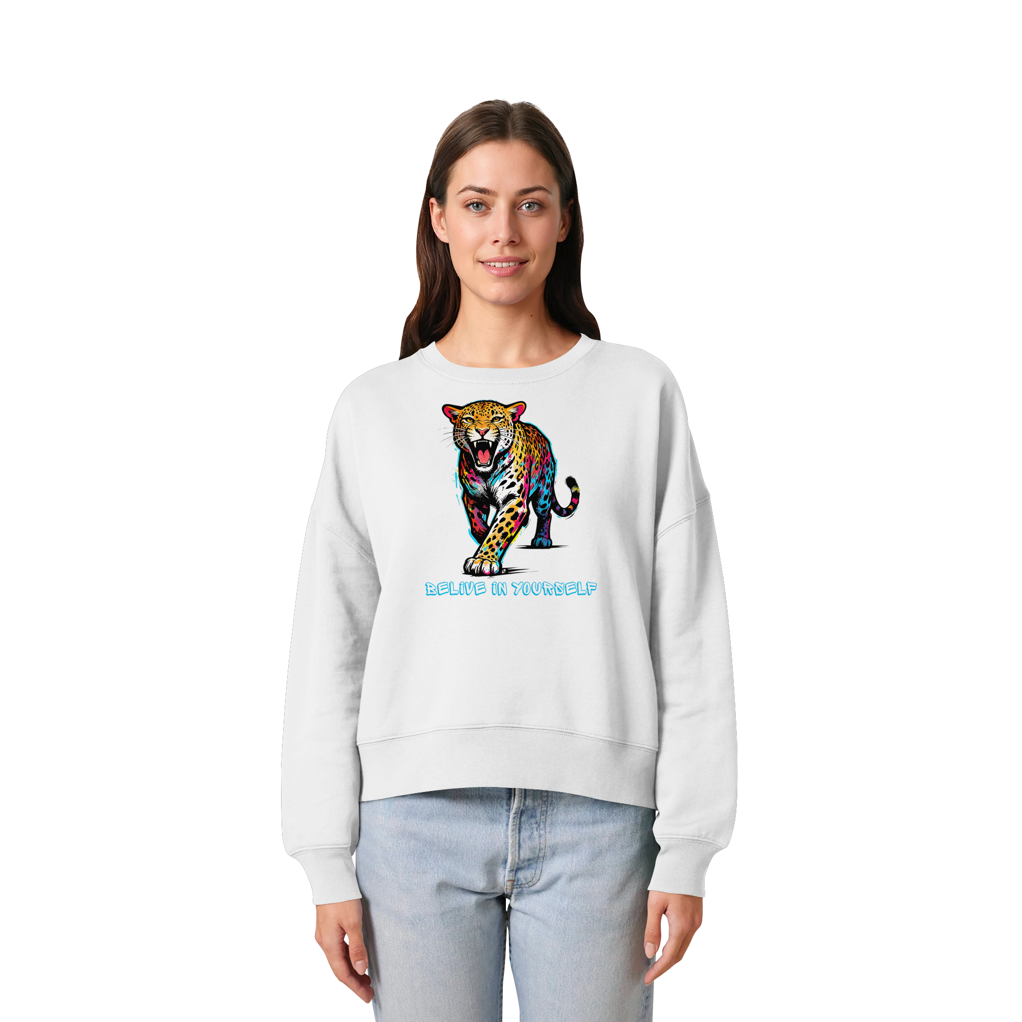 BIY Leopard - Womens Organic Boxcut Sweatshirt