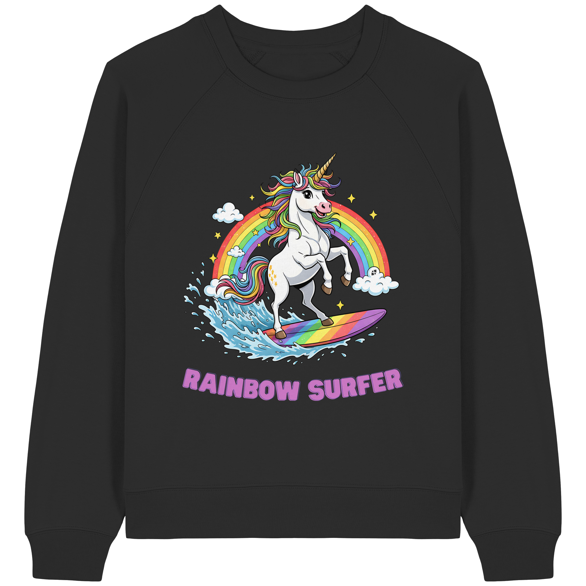 Unicorn Rainbow Surfer - Womens Organic Raglan Sweatshirt