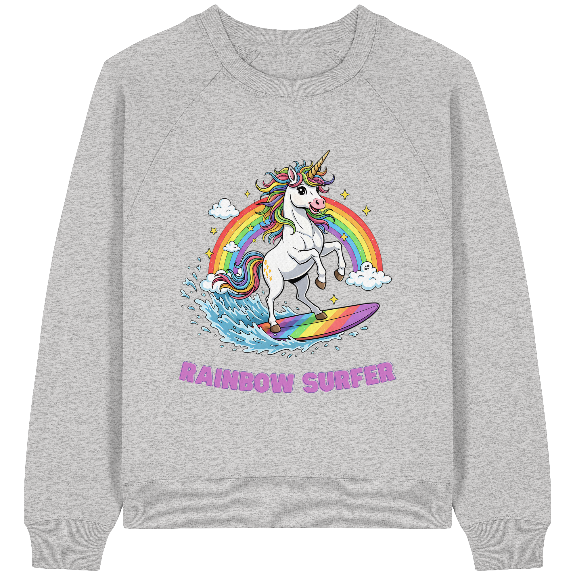 Unicorn Rainbow Surfer - Womens Organic Raglan Sweatshirt