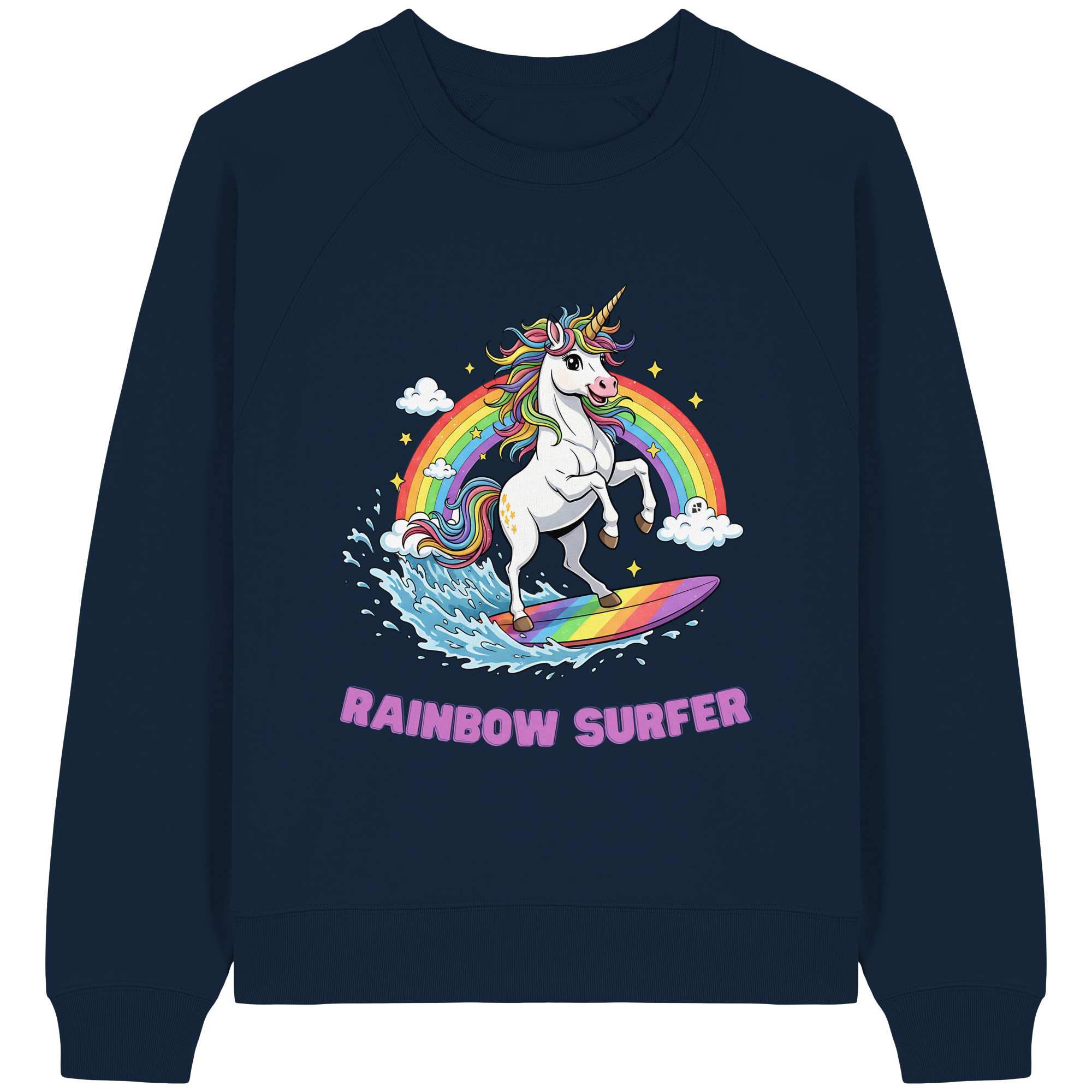 Unicorn Rainbow Surfer - Womens Organic Raglan Sweatshirt