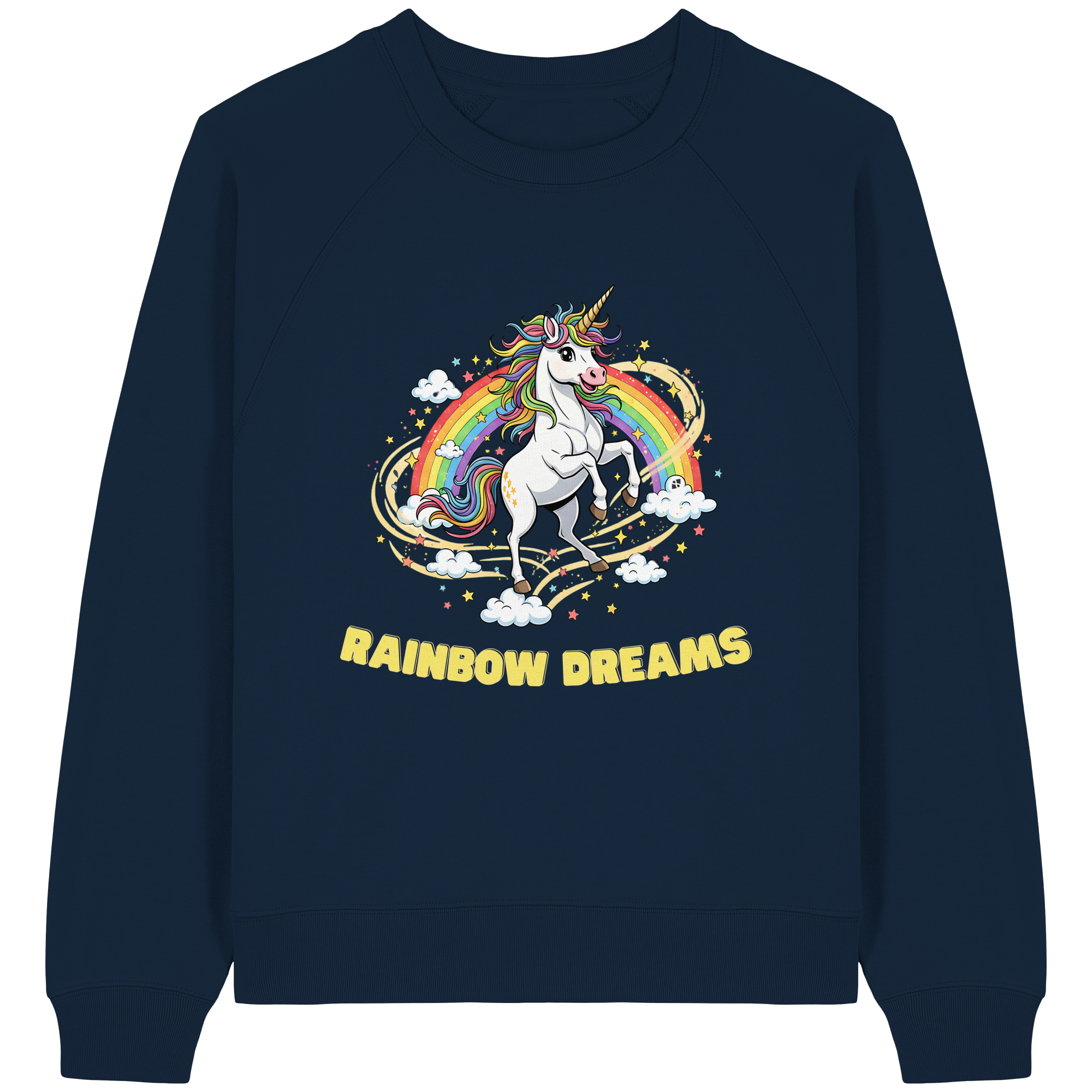 Unicorn Rainbow Dreams - Womens Organic Raglan Sweatshirt