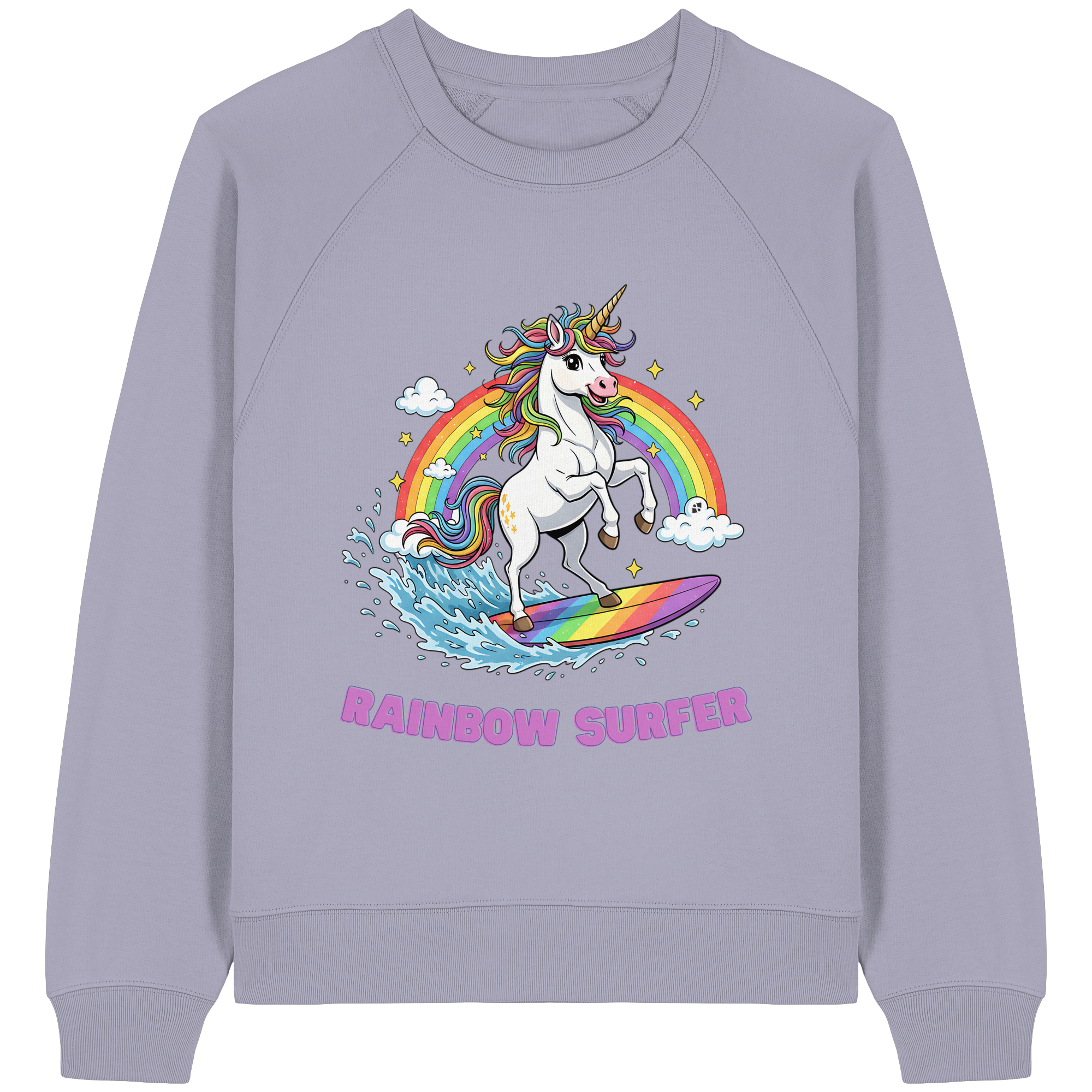 Unicorn Rainbow Surfer - Womens Organic Raglan Sweatshirt