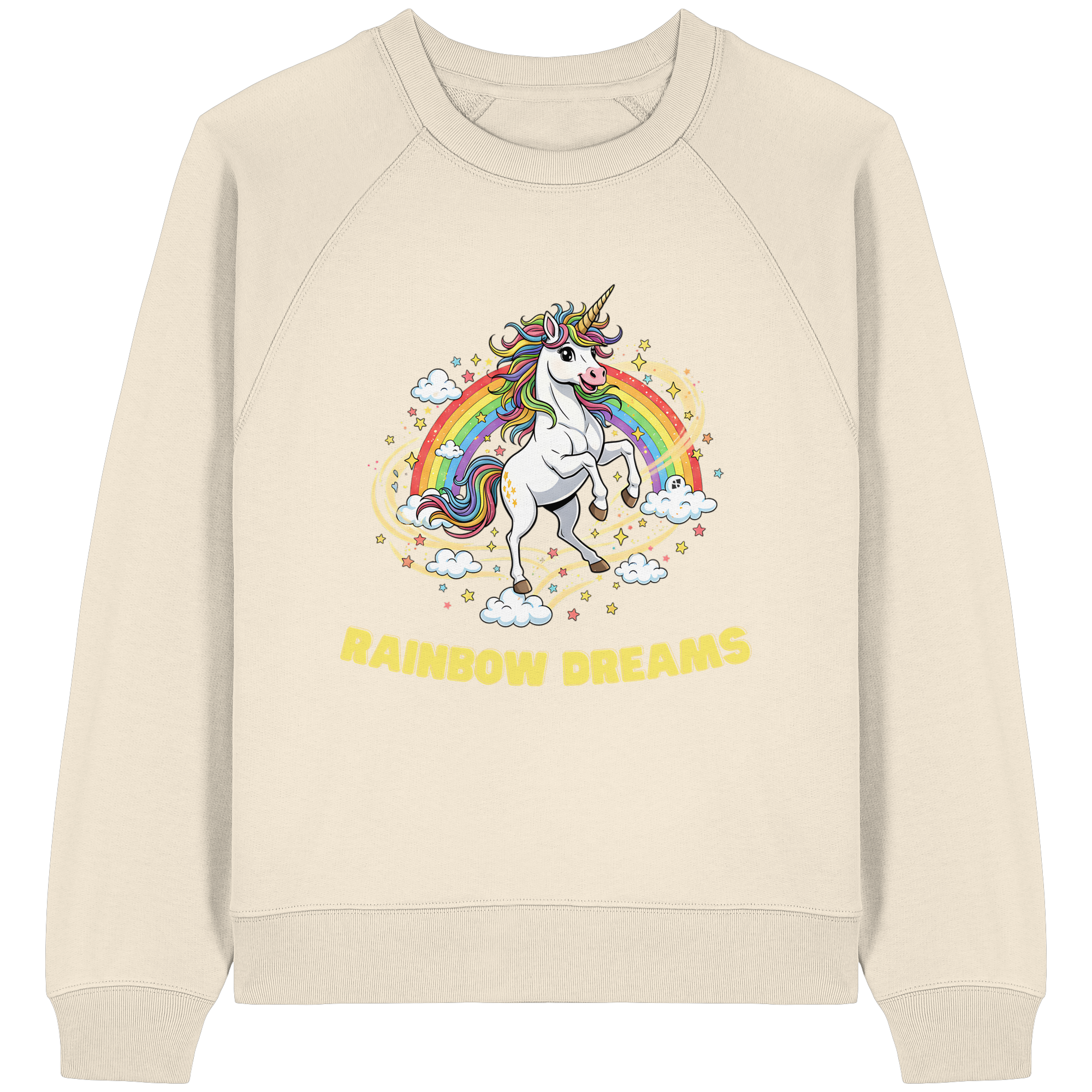 Unicorn Rainbow Dreams - Womens Organic Raglan Sweatshirt