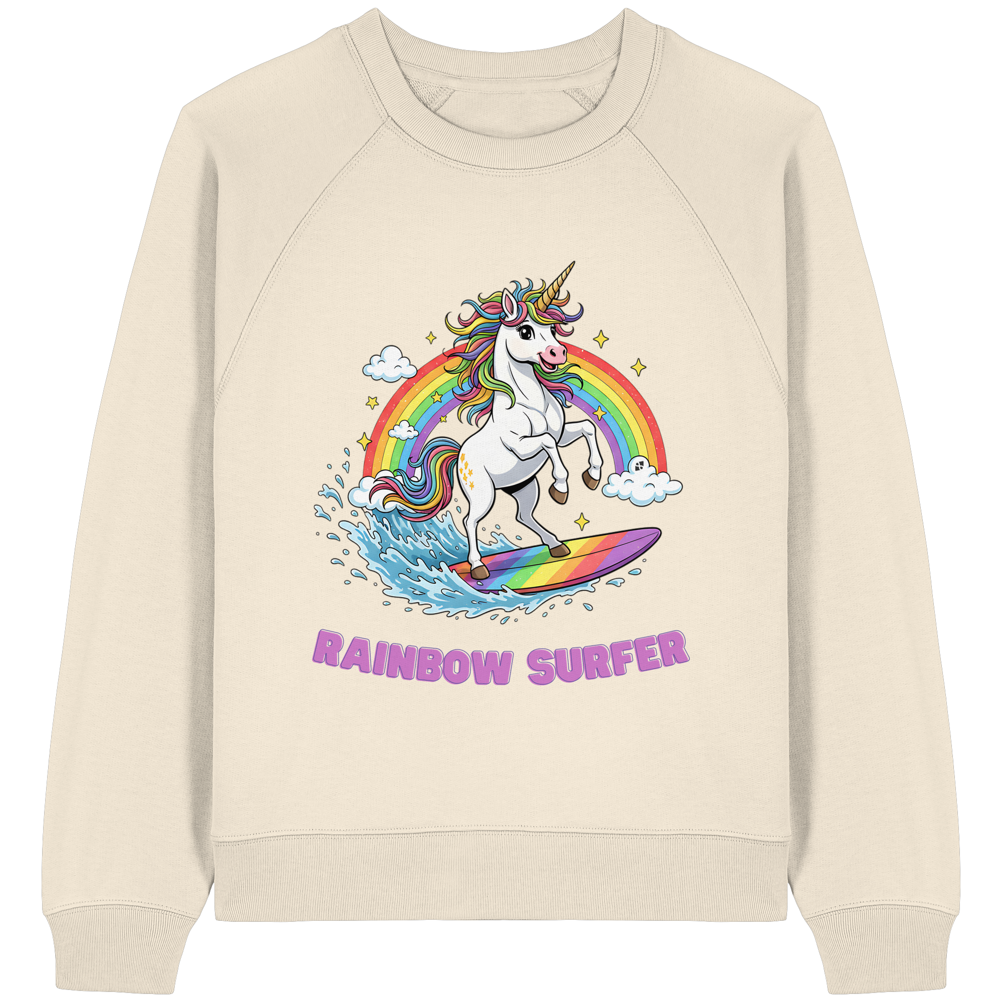 Unicorn Rainbow Surfer - Womens Organic Raglan Sweatshirt